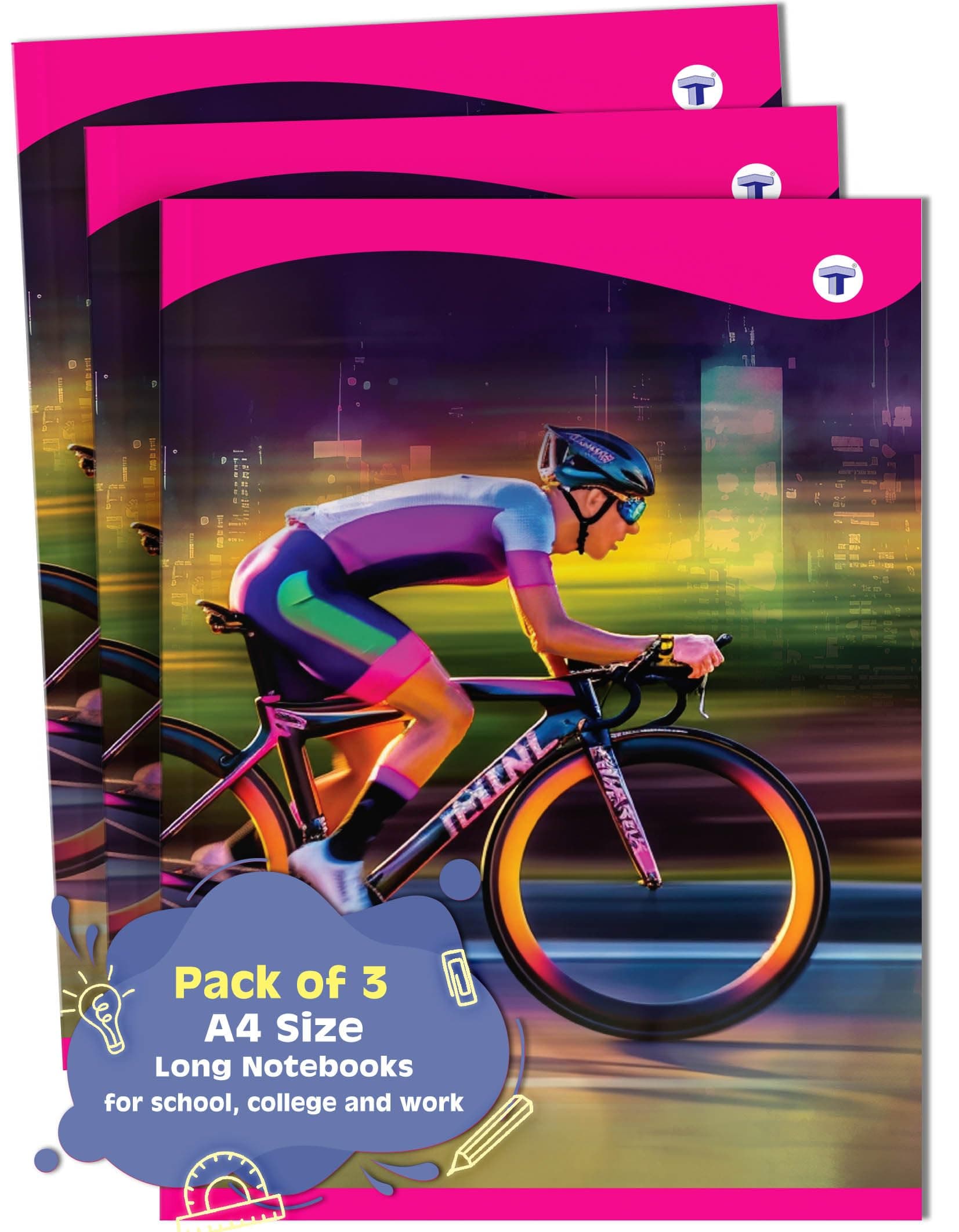 TARGET PUBLICATIONS A4 Size Long Notebooks for Students | Single Line Rulled 76 Pages in Each | Soft Cover, 21 cm x 29.7 cm Approx | GSM 57 | Useful for School, College & Office | Set of 3 | Bicycle