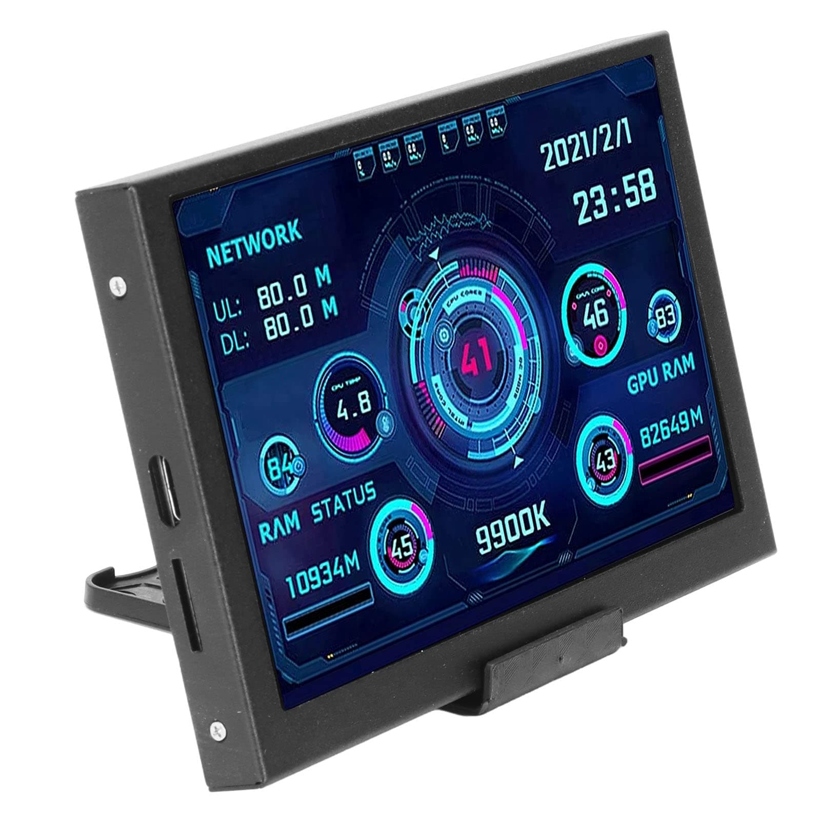 5 Inch IPS USB Computer Temp Monitor, Multiple Theme PC CPU GPU RAM Data Monitor, Computer Temperature Display Type-C Sub Screen Mini Secondary Screen for Computer Case