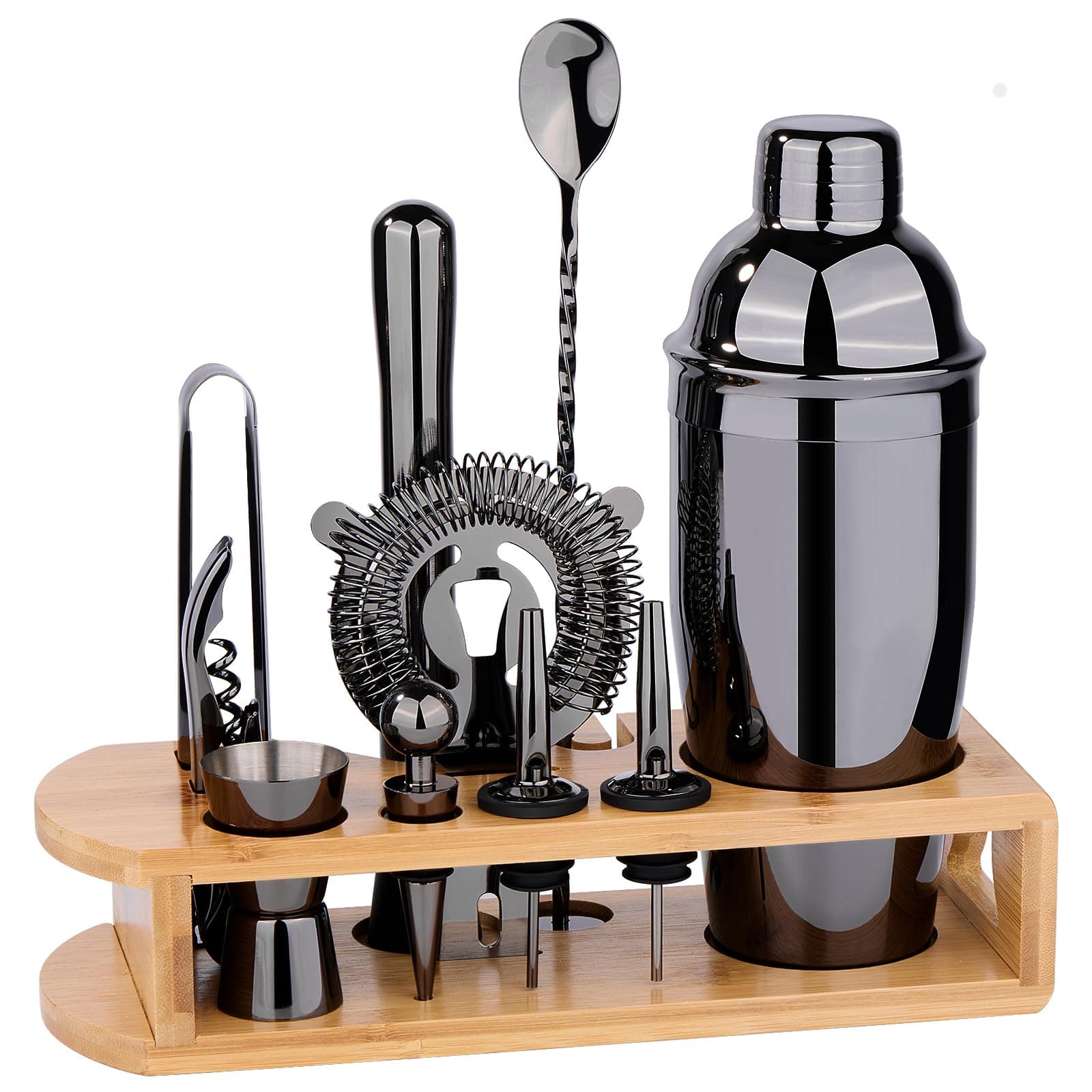 Cocktail Shaker Set Bartender Kit : 12-Piece Bar Tool Set with Bamboo Stand |...