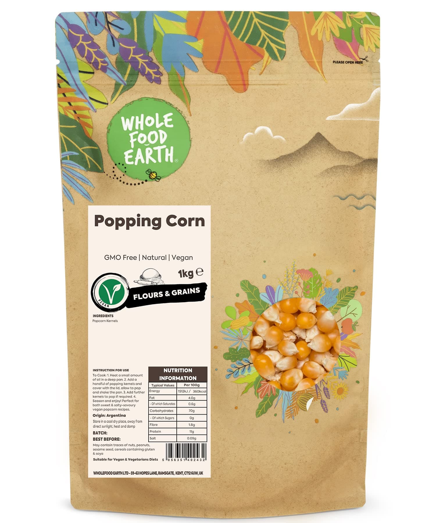 – Wholefood Earth Popping Corn 1 kg