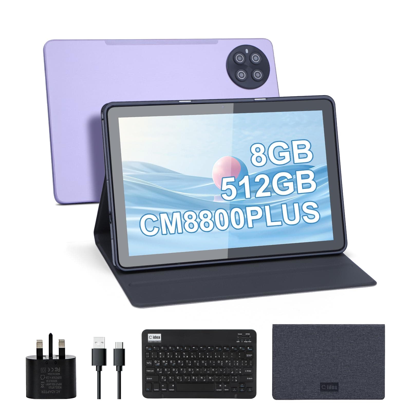 C idea 10.1" Tablet Android 13, 1280x800 HD IPS Screen, 8GB RAM, 512GB Storage, WiFi, Bluetooth, GPS, Dual Camera, Long Lasting Battery Tablet, CM8800Plus (Purple)