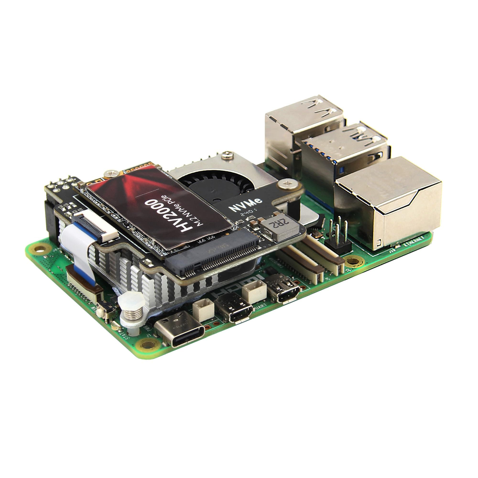 Geekworm X1003 Tiny PCIe to M.2 HAT NVMe SSD PIP PCIe Peripheral Board for Raspberry Pi 5 & Official Active Cooler Support M.2 2230/2242 SSD