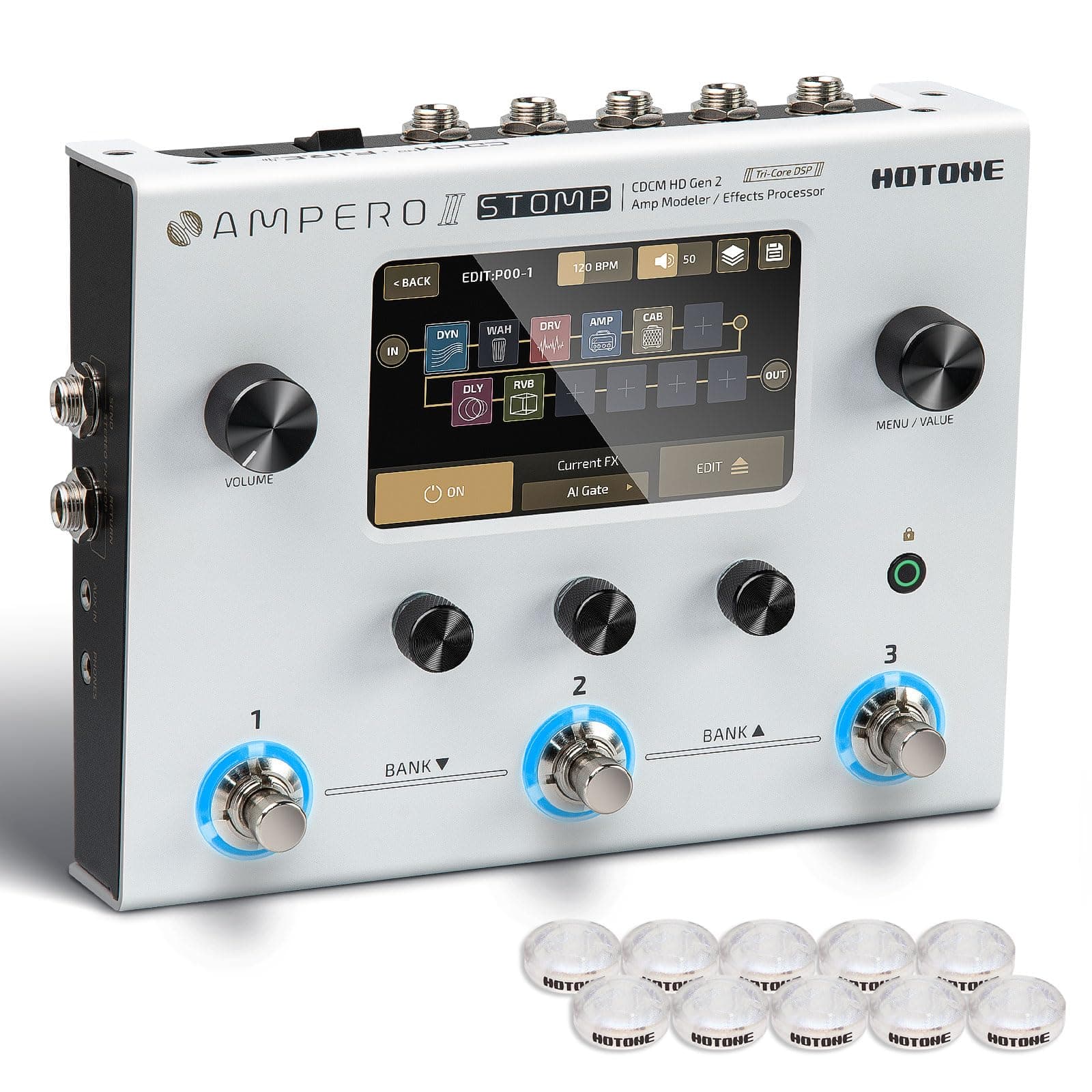 HOTONE Guitar Multi Effects Processor Multi Effects Pedal Touch Screen Guitar Bass Amp Modeling IR Cabinets Simulation Guitar Effects Pedal Multi FX Processor Ampero II Stomp (Ampero II Stomp)
