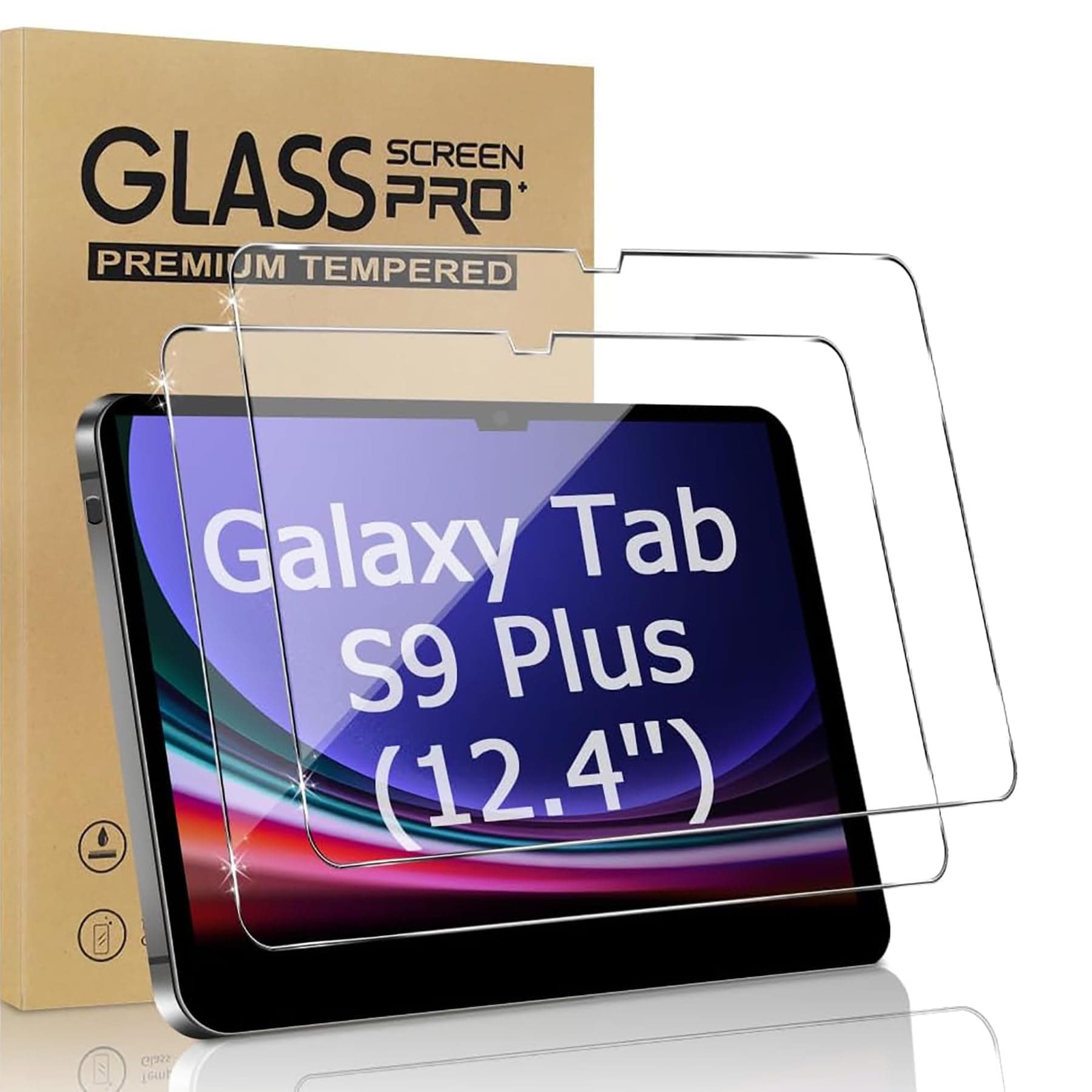 XZC[2 Pack Samsung Galaxy Tab S9 Plus/S8 Plus/S7 Plus/S7 FE 5G 12.4 inch, 9H Hardness Tempered Glass Screen Saver with S Pen Compatible (S9/S8/S7 Plus 12.4inch)