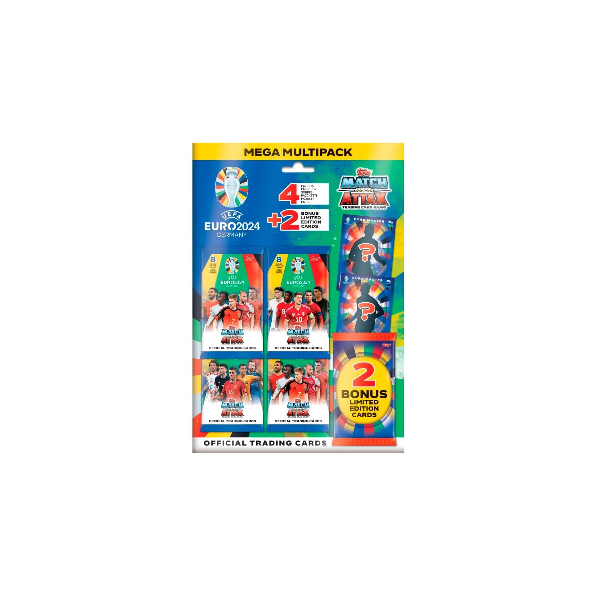 Topps Official Euro 2024 Match Attack Mega Multipack - Includes 32 Euro 2024 Match Attack Plus Cards and 2 Random Limited Edition Cards