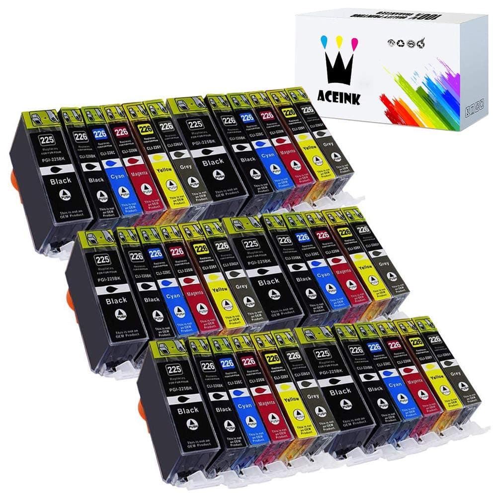 AceInk 36 Pack PGI-225 CLI-226 Replacement Ink Cartridges PGI-225XL CLI-226XL Compatible with Pixma iP4820 iP4920 MG5120 MG5220 MG5320 MG6120 MG6220 MG8120 MX882 Printers(6Large BK+6BK+6C+6M+6Y+6GY)