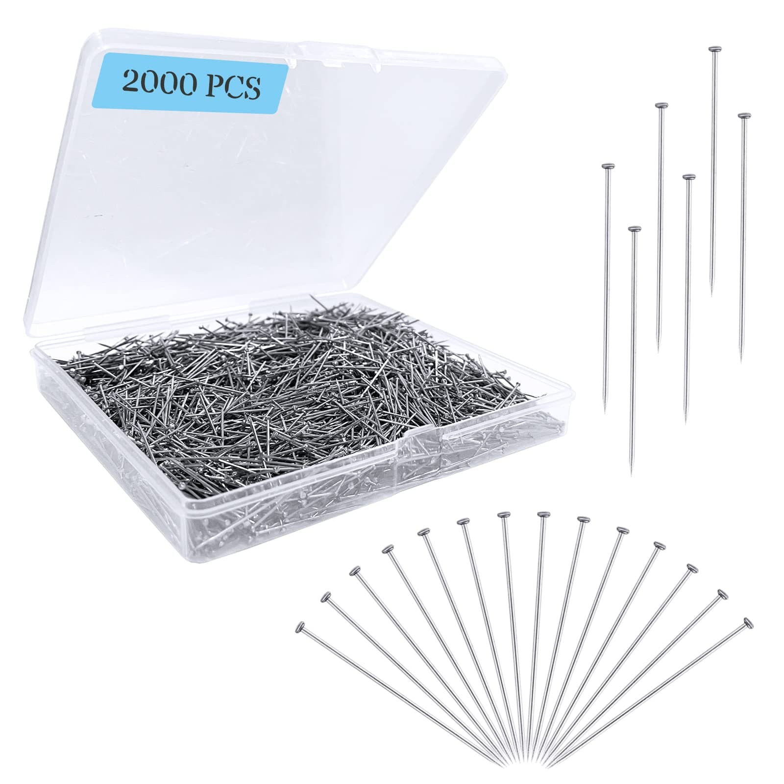 2000PCS Straight Pins for Crafts, Sewing Pins for Fabric Dressmaker Pins, Long 1 Inch Flat Head Pins for Quilting, Sewing, Jewelry DIY Fine Satin Pin