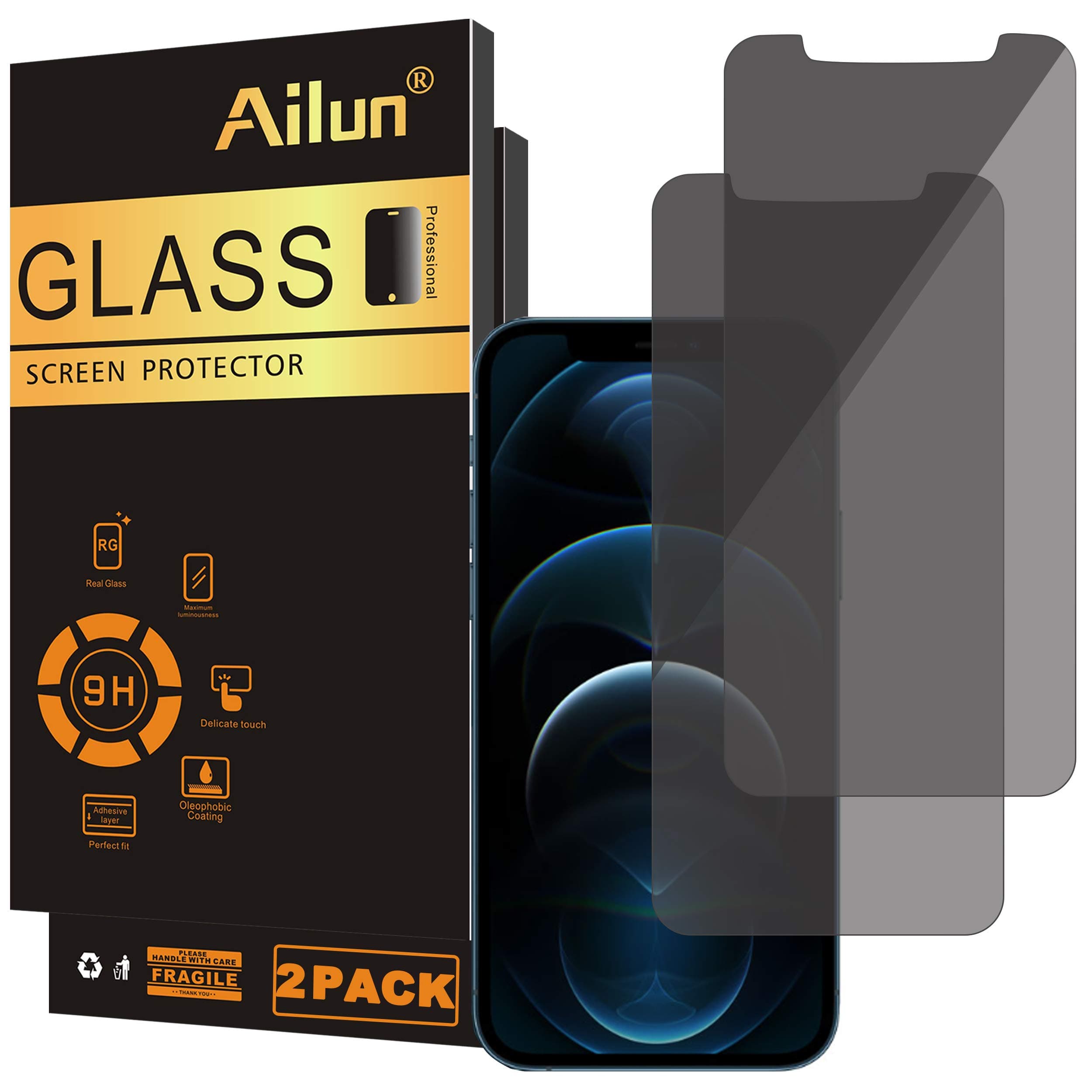 Ailun Privacy Screen Protector for iPhone 12 Pro Max 2020 [6.7 Inch] 2Pack Anti Spy Private Case Friendly Tempered Glass [2 Pack]