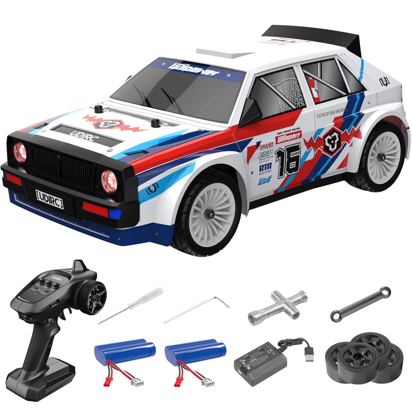 RC Drift Car 1/16 Scale 30+MPH Remote Control Car, Upgraded Brush Motor RC Off-Road Car with 2 Rechargeable Batteries, 2 Sets of Tires, and Light for 8-12 Years Old