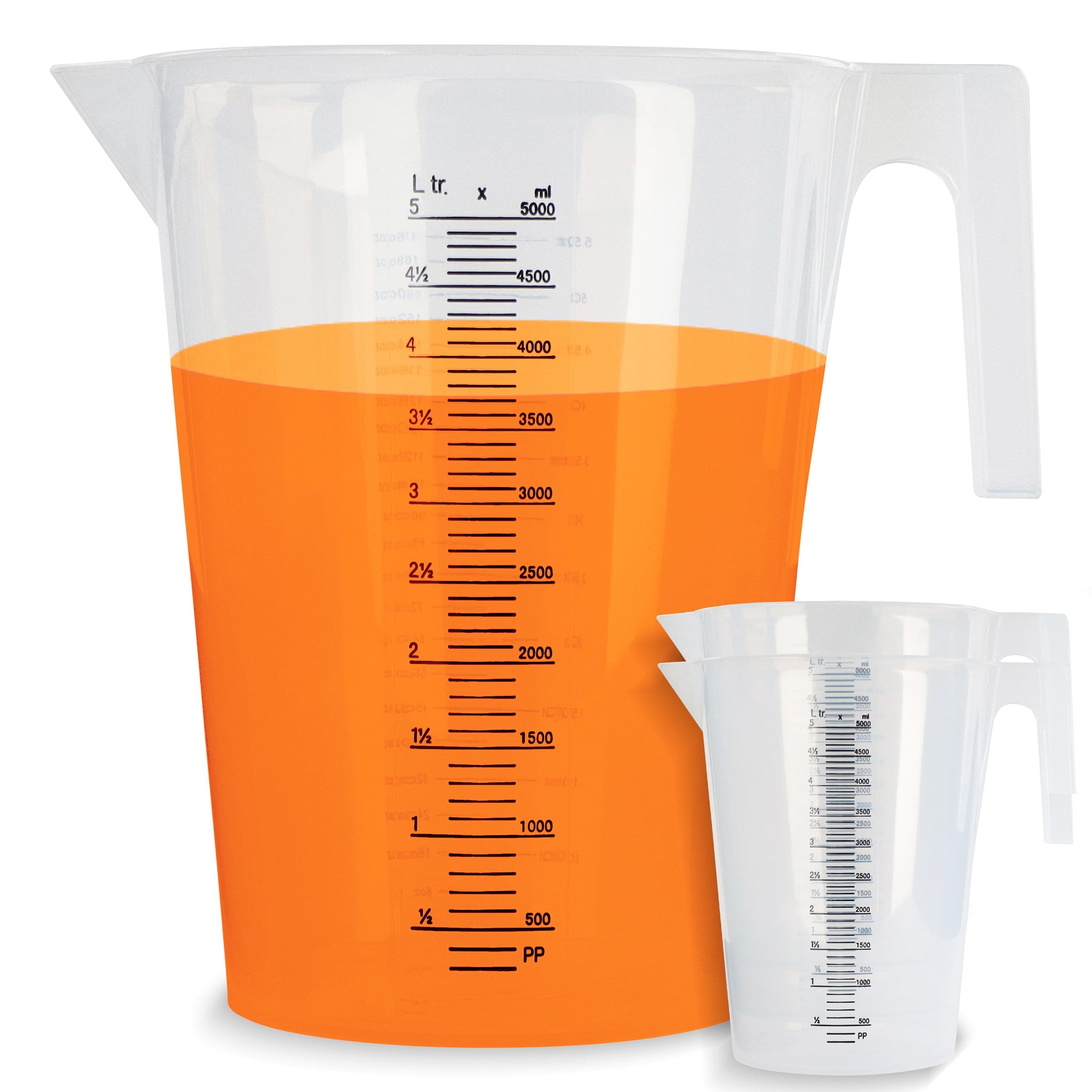 ABN Large Plastic Measuring Pitcher 3-Pack - 5 Liter Measuring Container with Measurements Mixing Pitcher for Paint Motor Oil Fluids Pool Chemicals