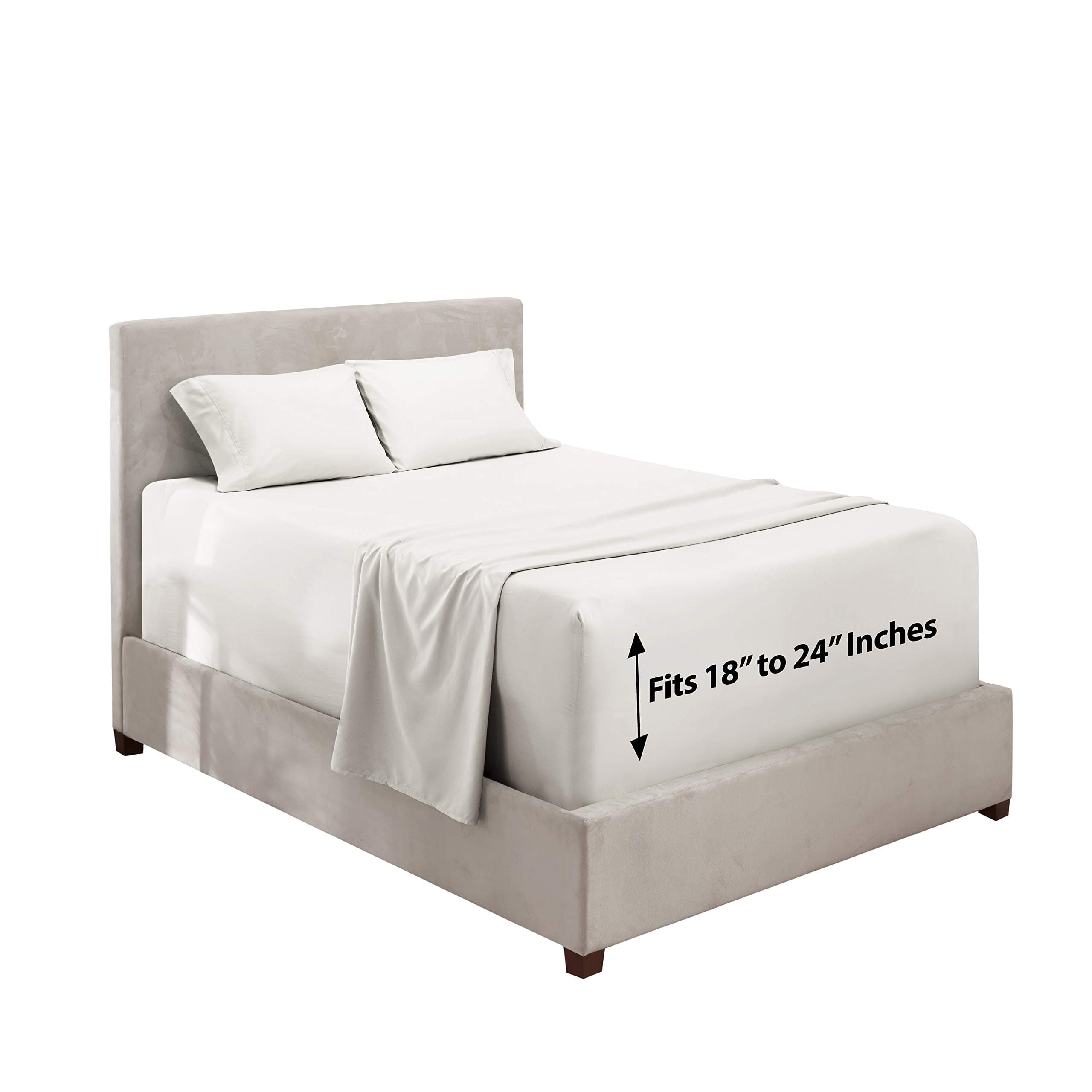 Hearth & HarborExtra Deep Pocket 4-Piece Bed Sheets Set - Super Deep Fitted Sheet 18-24 inces Depth, Fits High Profile Mattresses with Toppers, Queen, White