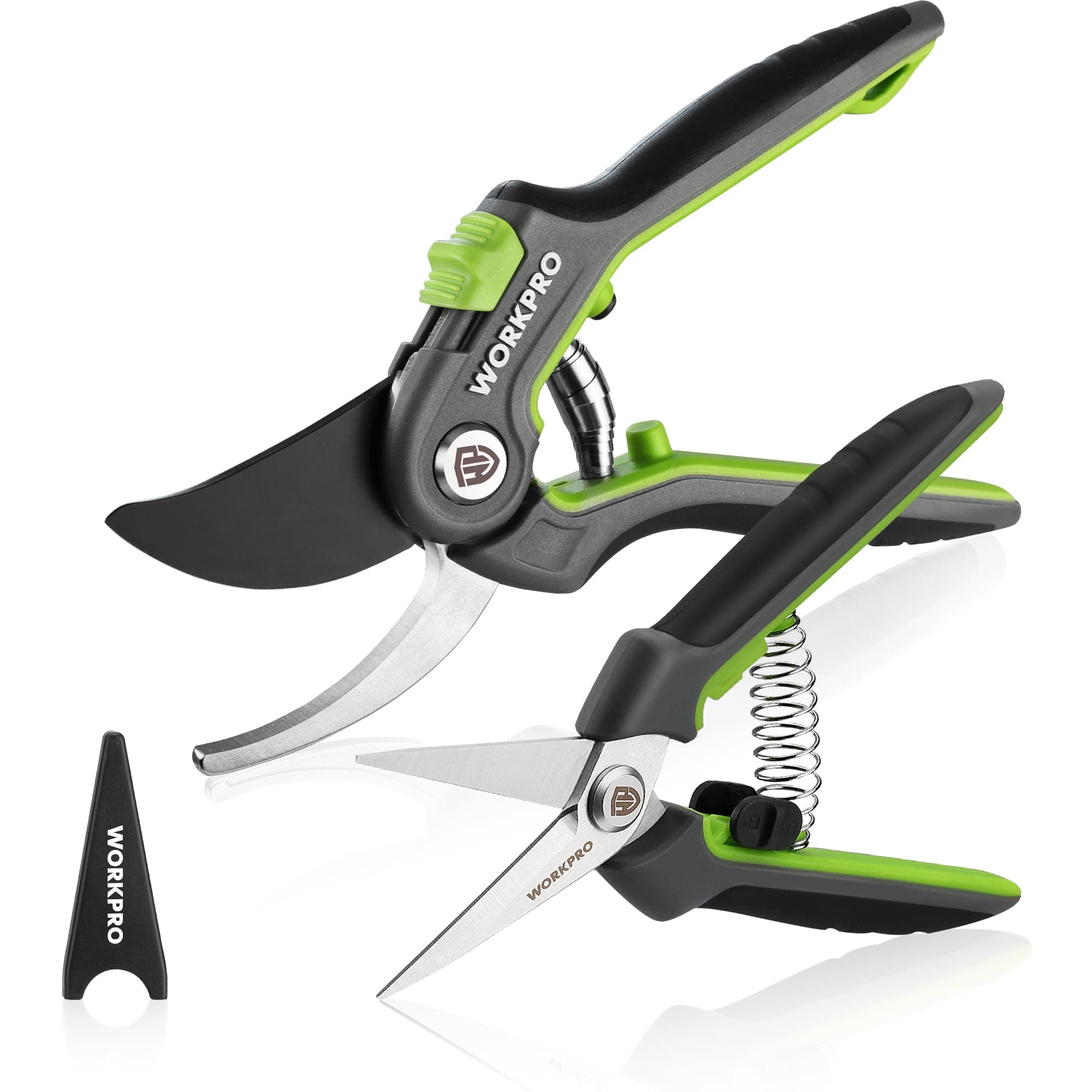 WORKPRO 2-Piece Secateurs & Pruning Scissors, 200 mm Bypass Secateurs with SK5 Blades and 160 mm Shears, Heavy Duty Labor-Saving Scissors with Safty Lock, Essential Garden Tools for Pruning Flowers