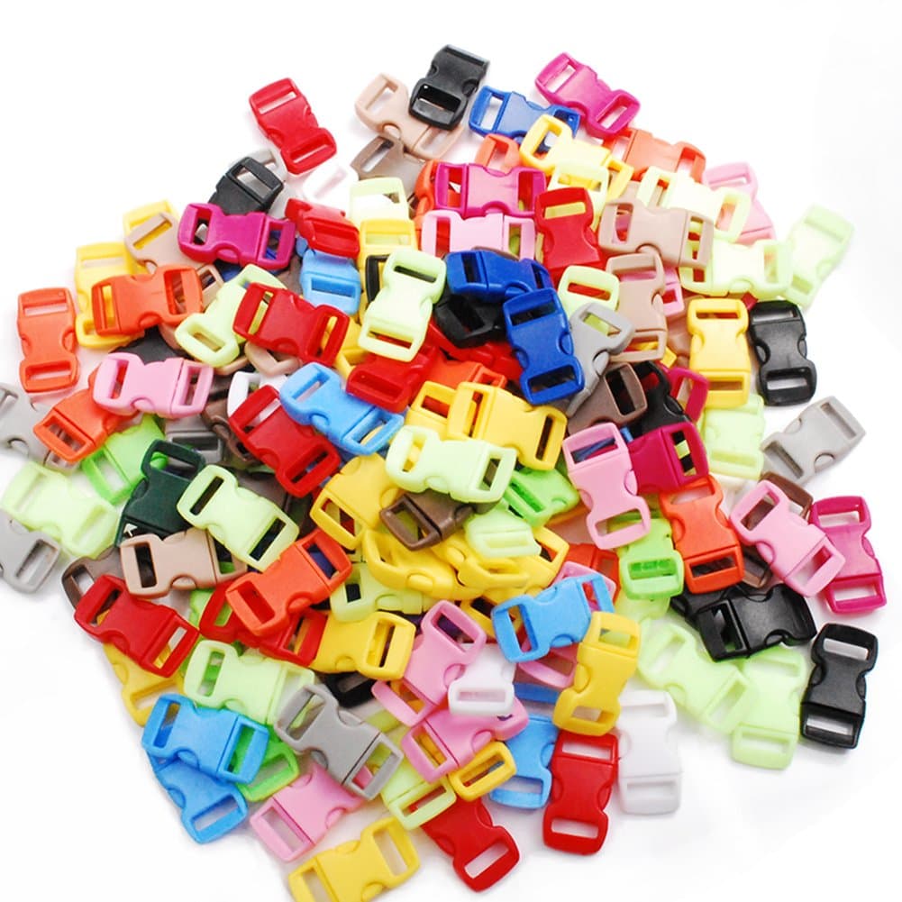 CooBigo 100 Pack Assorted Clear Colorful 3/8" Curve Contoured Side Release Buckle for Parachute Paracord Bracelet Pets Collar