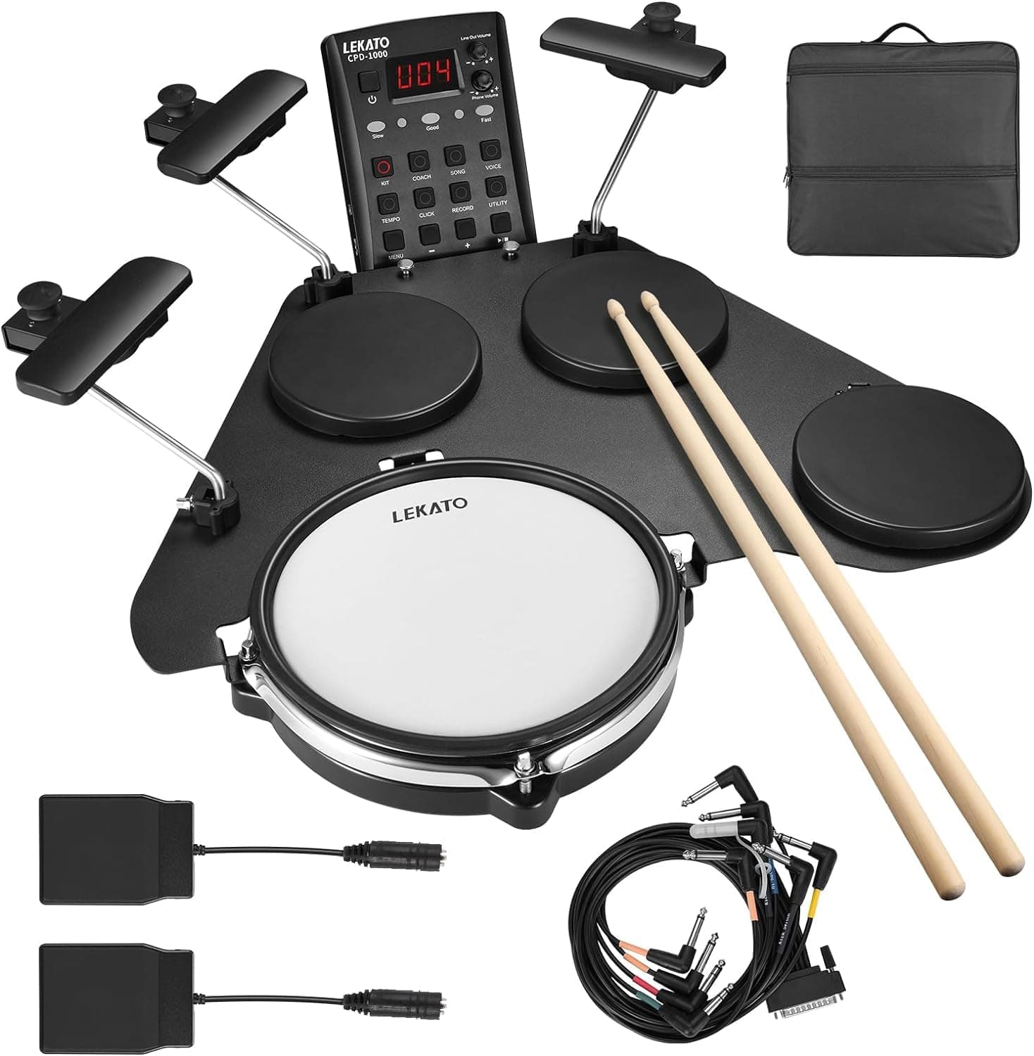 Electronic Drum Set, Portable Electric Drum Set for Beginner with Quiet Mesh Snare Drum Pads, 220+ Sounds, USB MIDI, 2 Switch Pedal, Electric Drum Kit with Sticks, Travel Bag