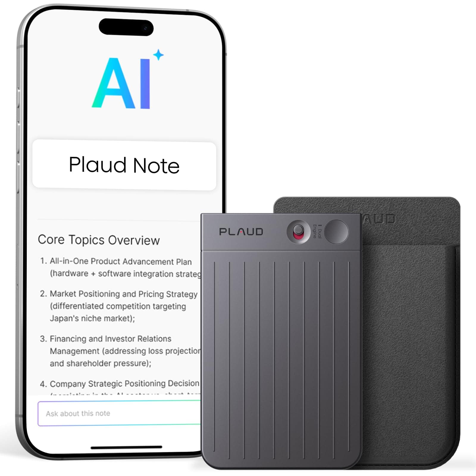 Note AI Voice Recorder Device/Dictaphone w/Case App Control AI Transcribe & Summarize Support 112 Languages 64GB Digital Audio Recorder for Lectures Meetings Calls