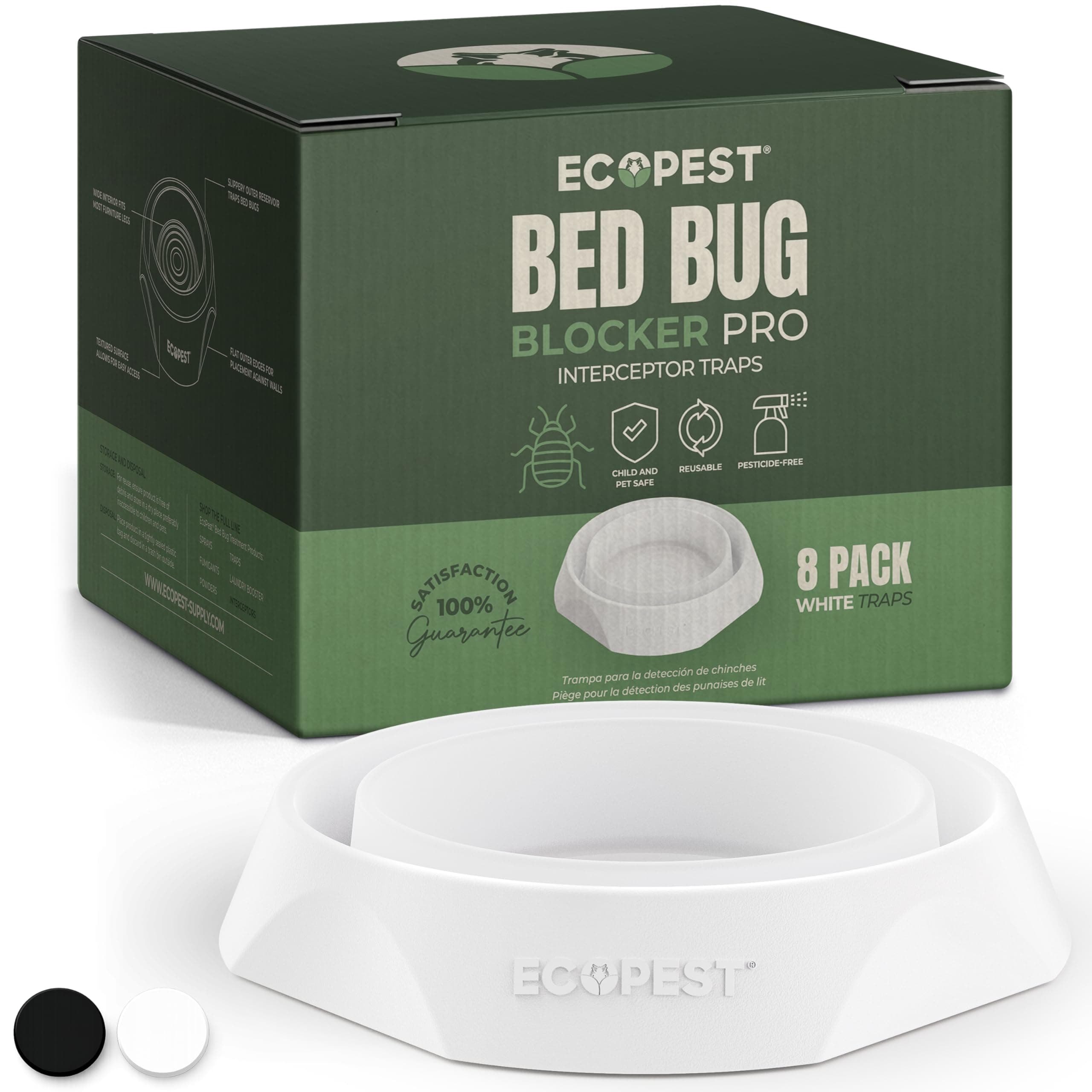 Bed Bug Interceptors – 8 Pack | Bed Bug Blocker (Pro) Interceptor Traps (White) | Eco Friendly Insect Trap for Bed Legs | No Chemicals or Pesticides | Monitor, Detector, and Trap for Bed Bugs