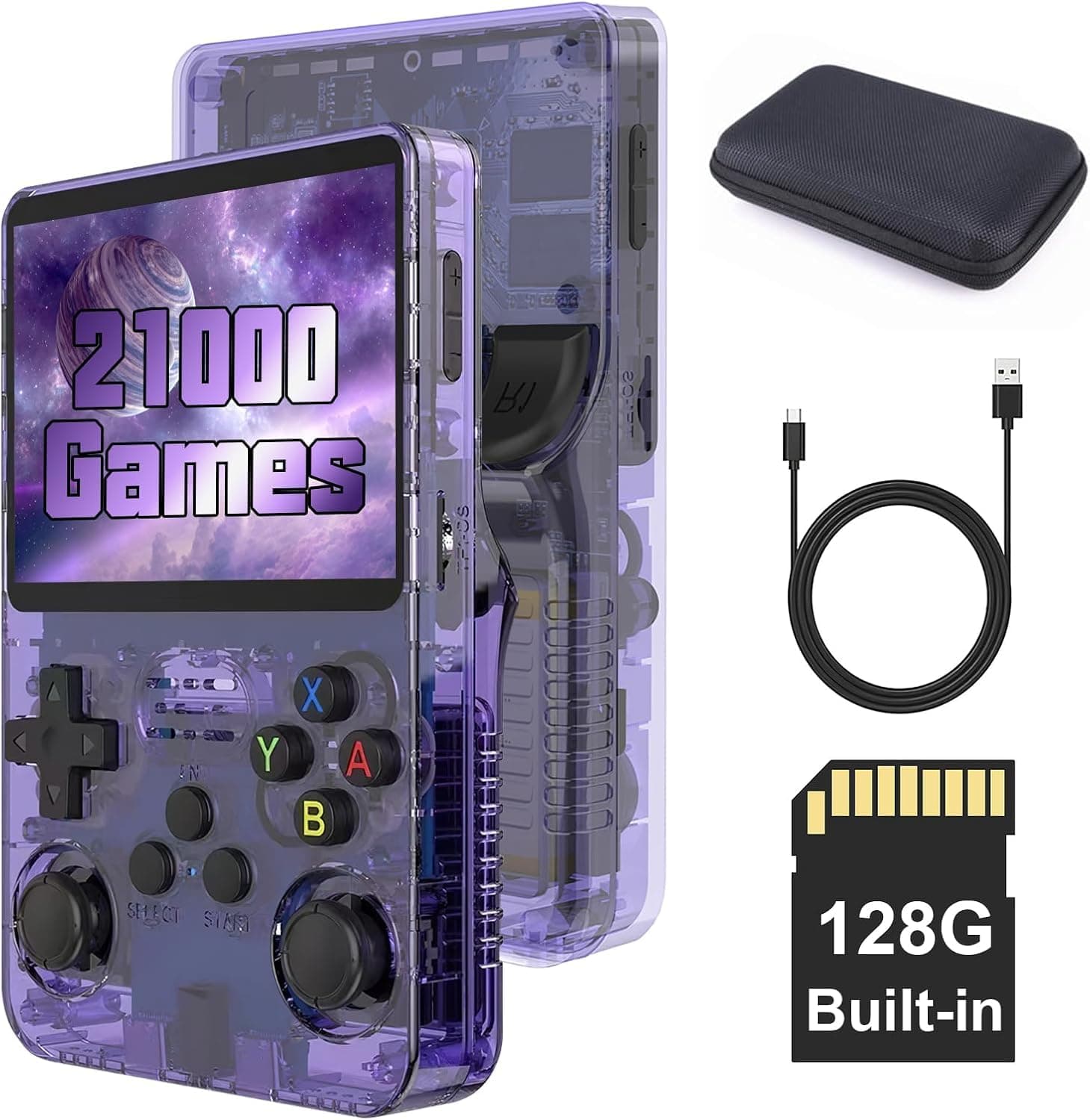 S_way R36S Portable Game Console with Open Source Linux System, 128GB TF Card, 20000 Retro Games, 3.5" IPS Screen and 3500mAh Battery with Bag