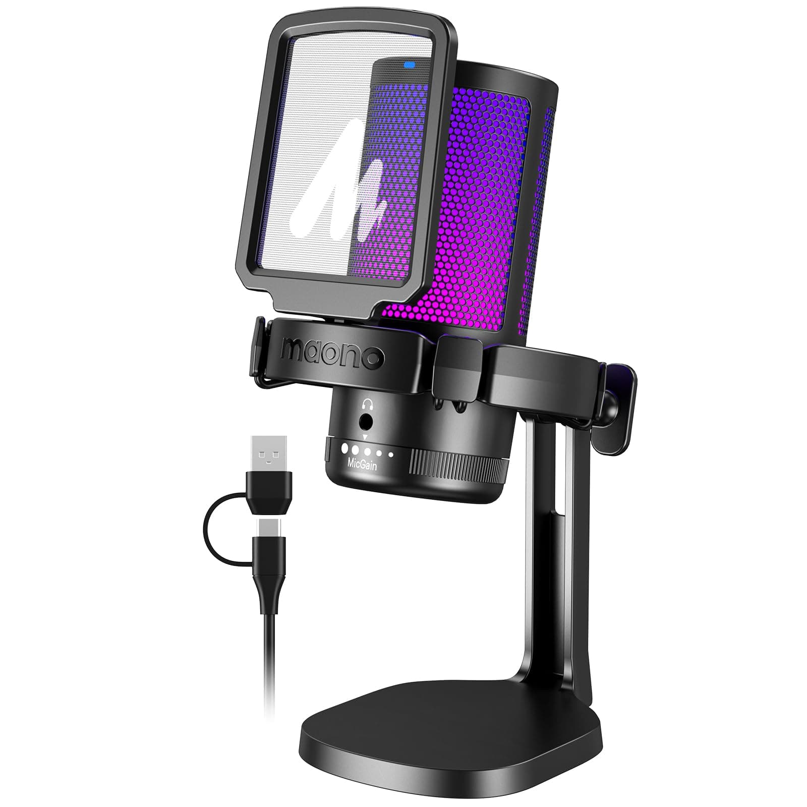 USB Gaming Microphone for PC, Noise Cancellation Condenser Mic with RGB Lights, Mute, Gain for Streaming, Recording, Podcast, Chat, Twitch, YouTube, Discord, Computer, PS5, PS4, GamerWave