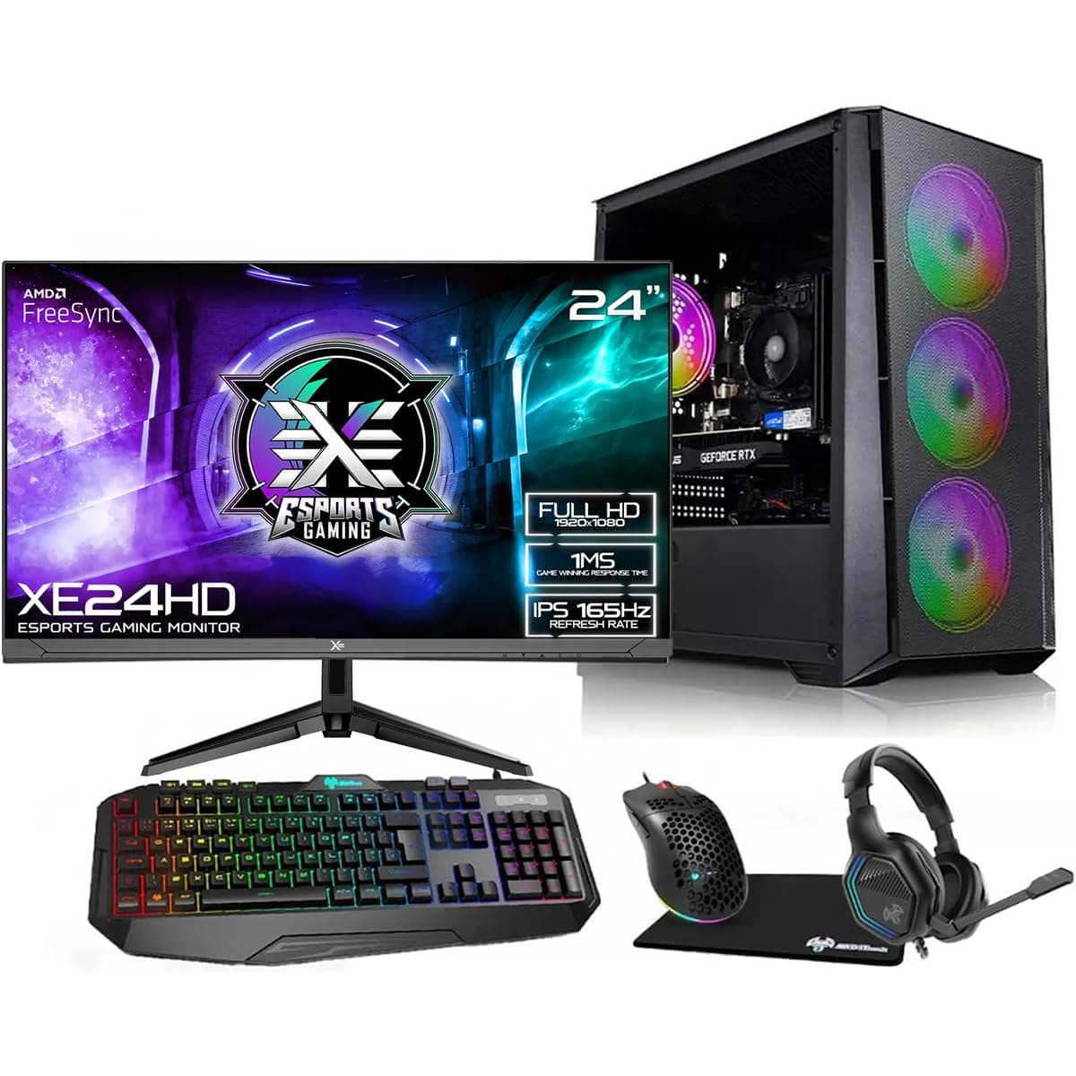 ADMI Gaming PC Bundle: Intel 12400F 4.4GHz Six Core, RTX 4060 8GB, 1TB NVME, 16GB RAM, WiFi, 24" Monitor Windows 11