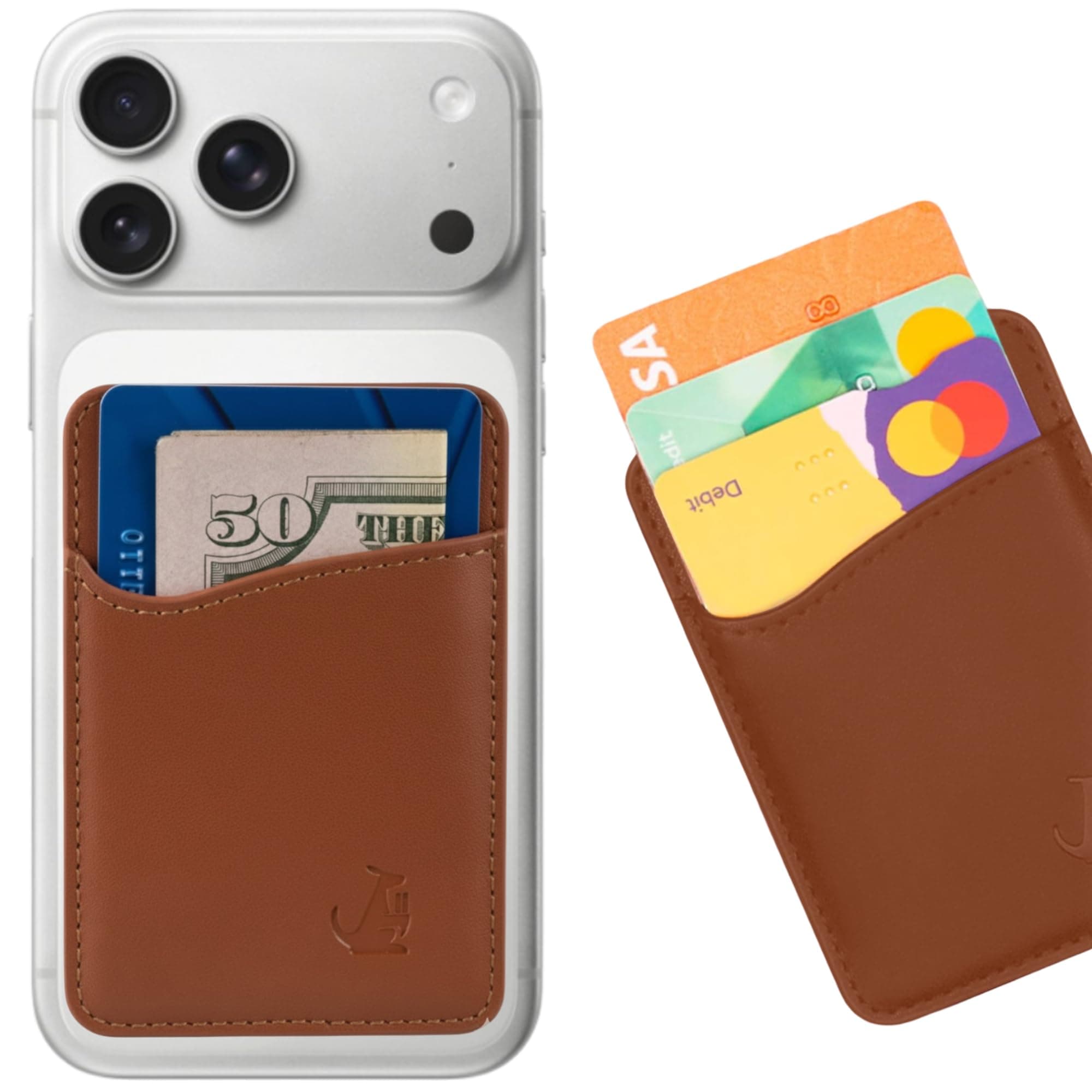 Wallaroo Premium Leather Cell Phone Wallet Stick On - Android and iPhone Wallet and Card Holder for Women and Men - Durable with Non-Slip Lining Secures Up to 3 Cards