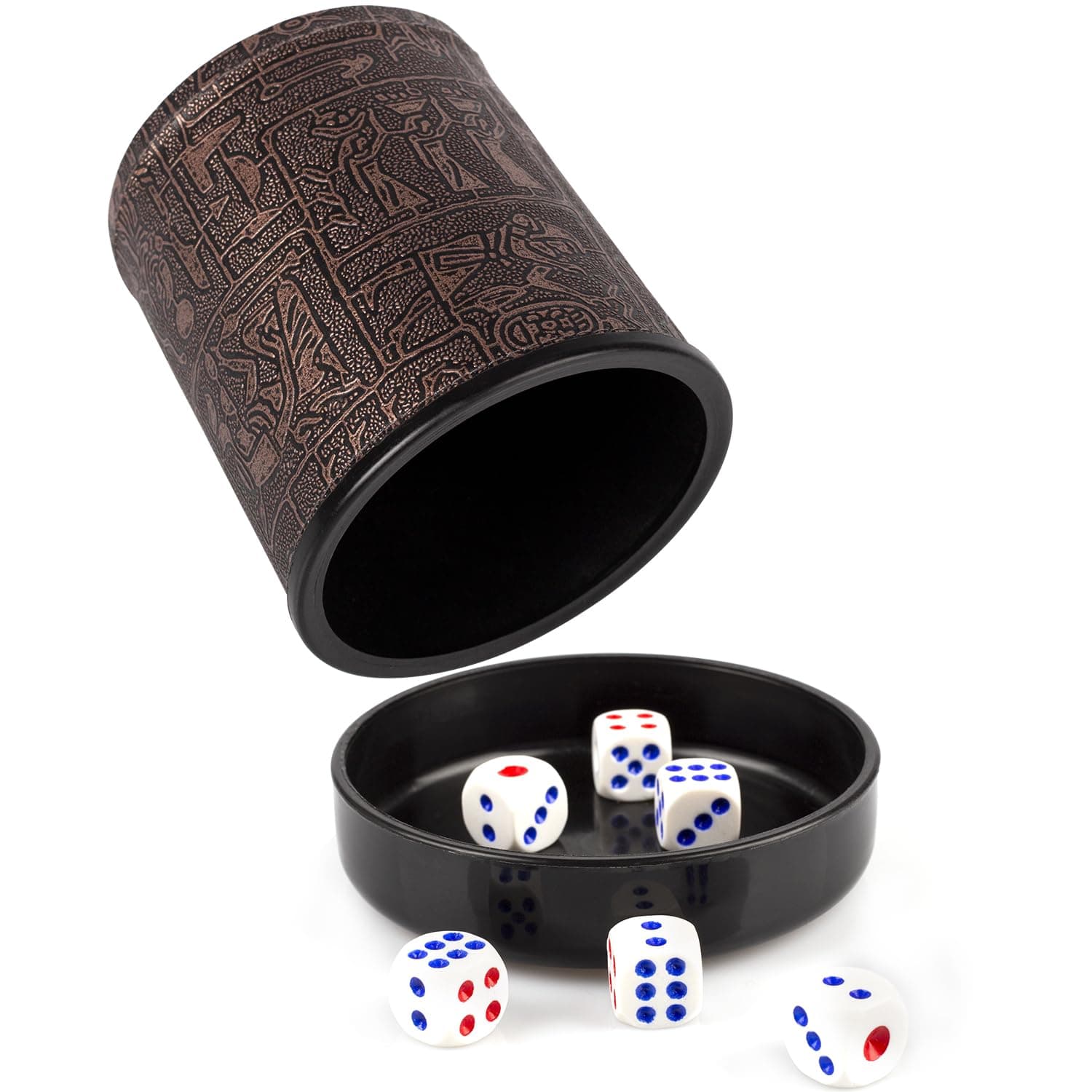 Dncvb Leatherette Dice Cup, PU Leather Dice Cup Including 6 Dices, Dice Cup Game, Dice Cup Shaker Ideal for Party Games, Board Games, Liars Dice & Other Dice Games