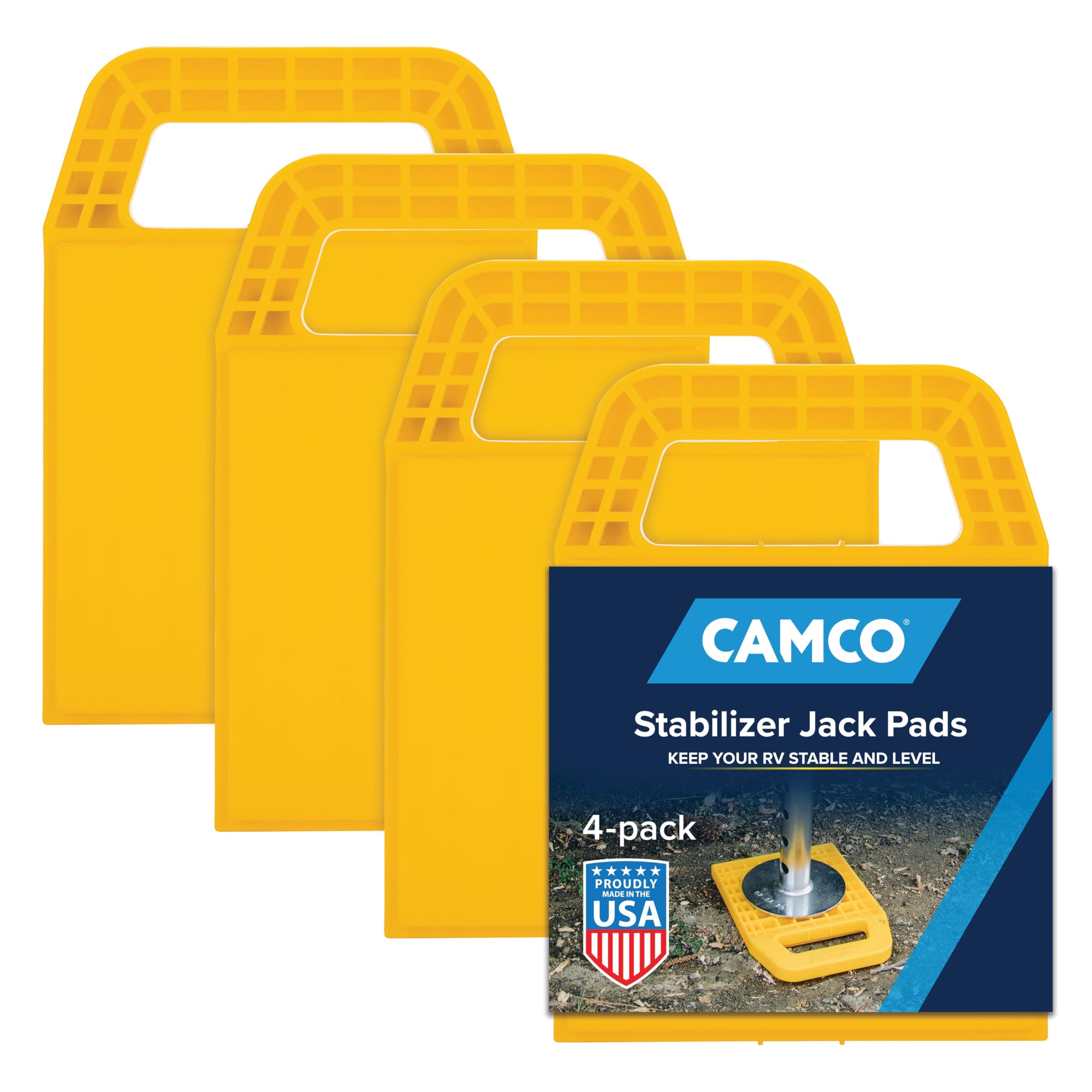 Camco RV Stabilizing Jack Pads, Helps Prevent Jacks From Sinking, 6.5 Inch x 9 Inch Pad - 4 Pack (44595), Yellow
