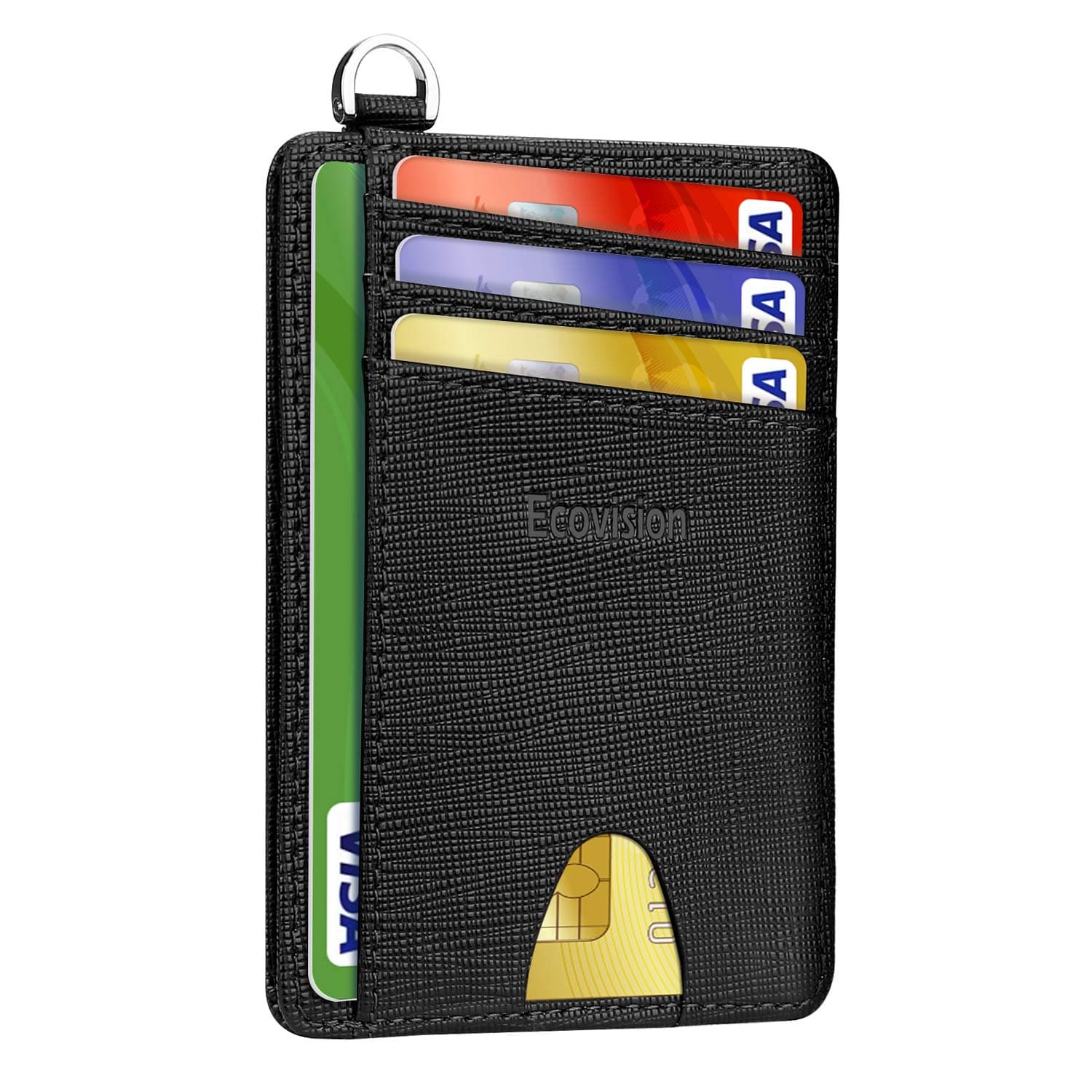 EcoVision Slim Minimalist Front Pocket Wallet, RFID Blocking Credit Card Holder Wallet with Detachable D-Shackle for Men Women