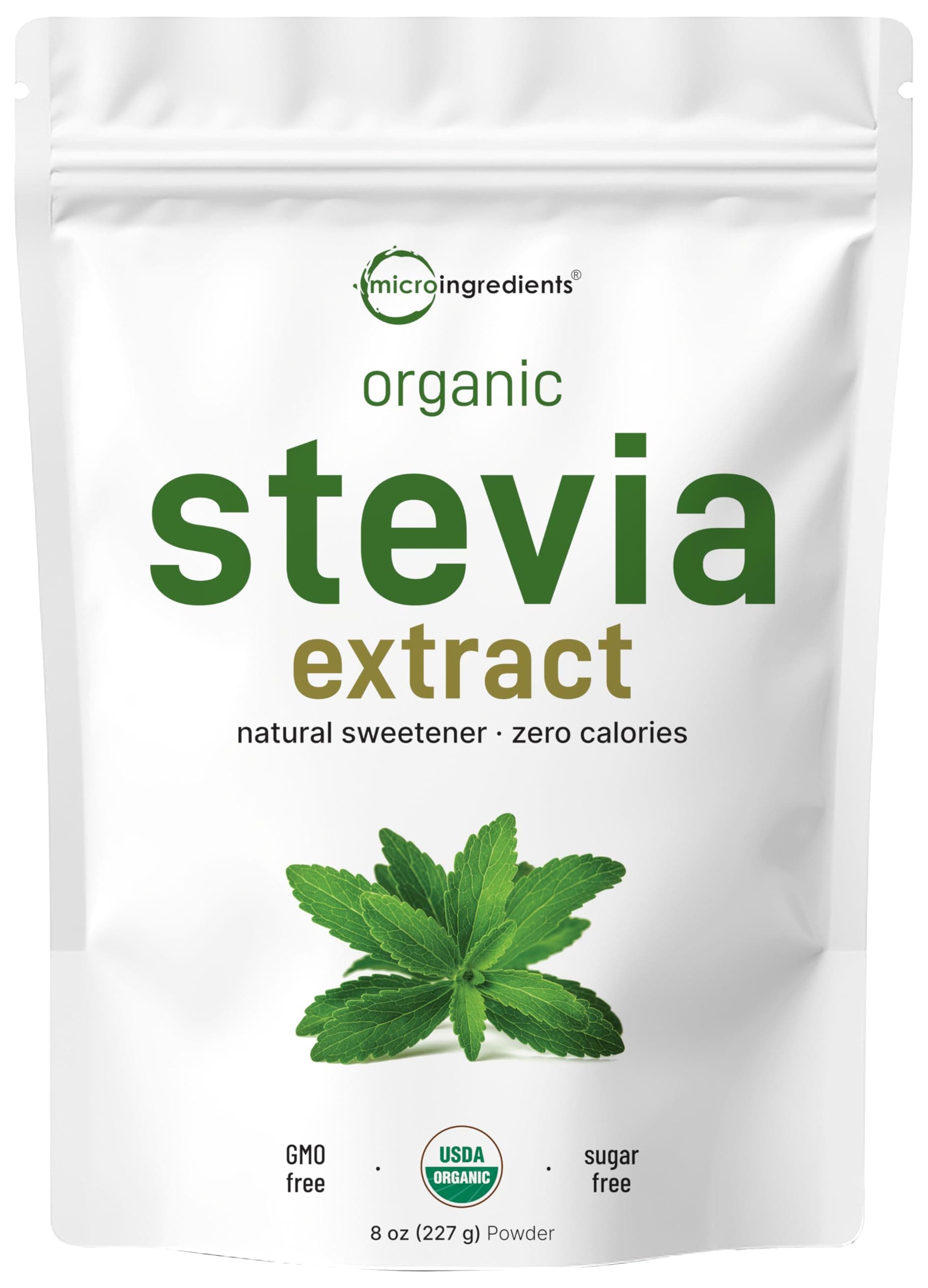 Pure Organic Stevia Powder, 8 Ounces, 1418 Serving, Highest Grade Stevia Green Leaf Extract Reb-A, Reduced Bitter Aftertaste, 0 Calorie, Natural Sweetener, Sugar Alternative, Keto Friendly