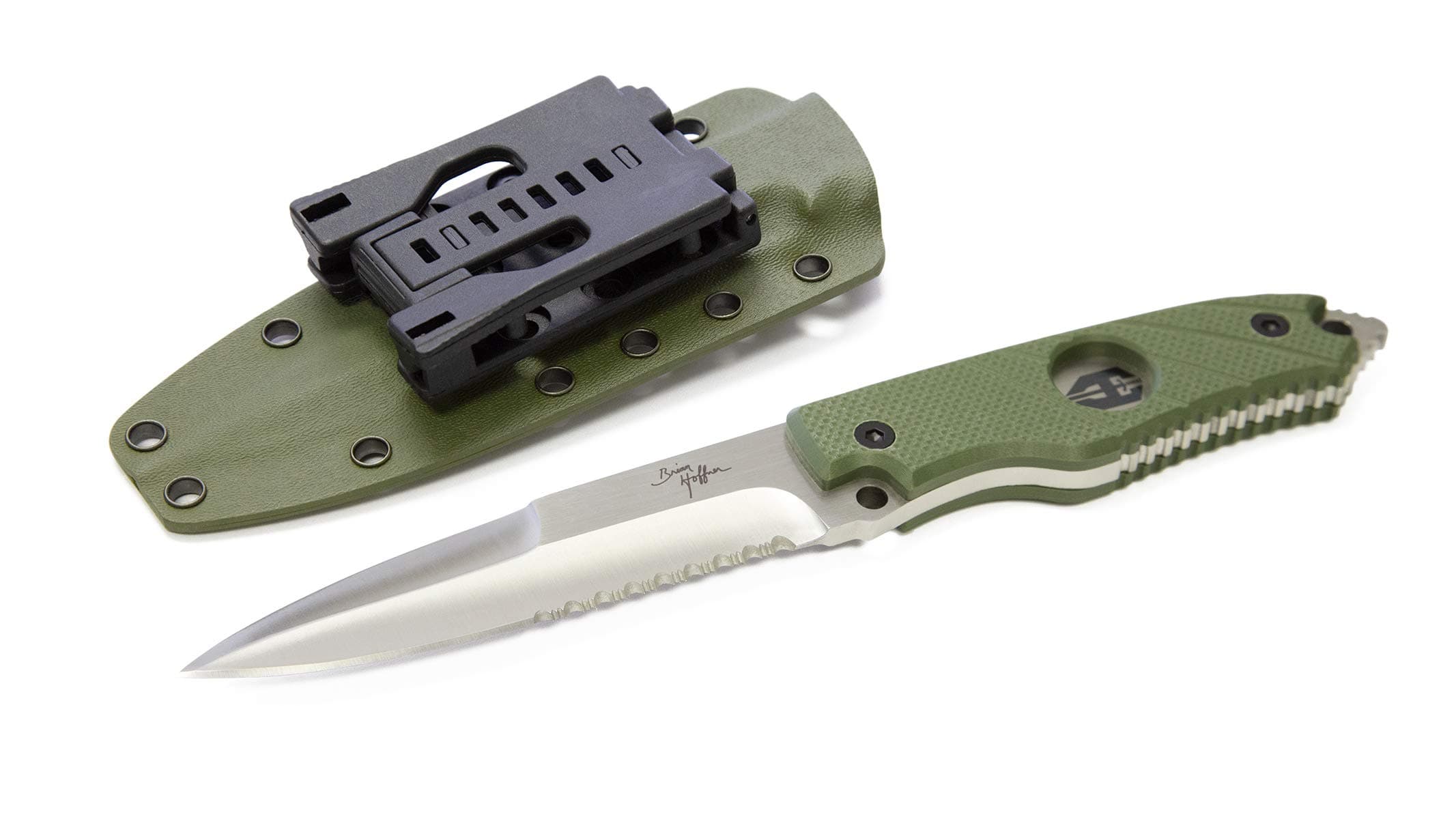 Hoffner Hand Spear Tactical Fixed Blade Knife - 4-7/8 Inch Half-Serrated Blade, Full Tang 440C Spear Point, G10 Grip, MOLLE Compatible Kydex Sheath