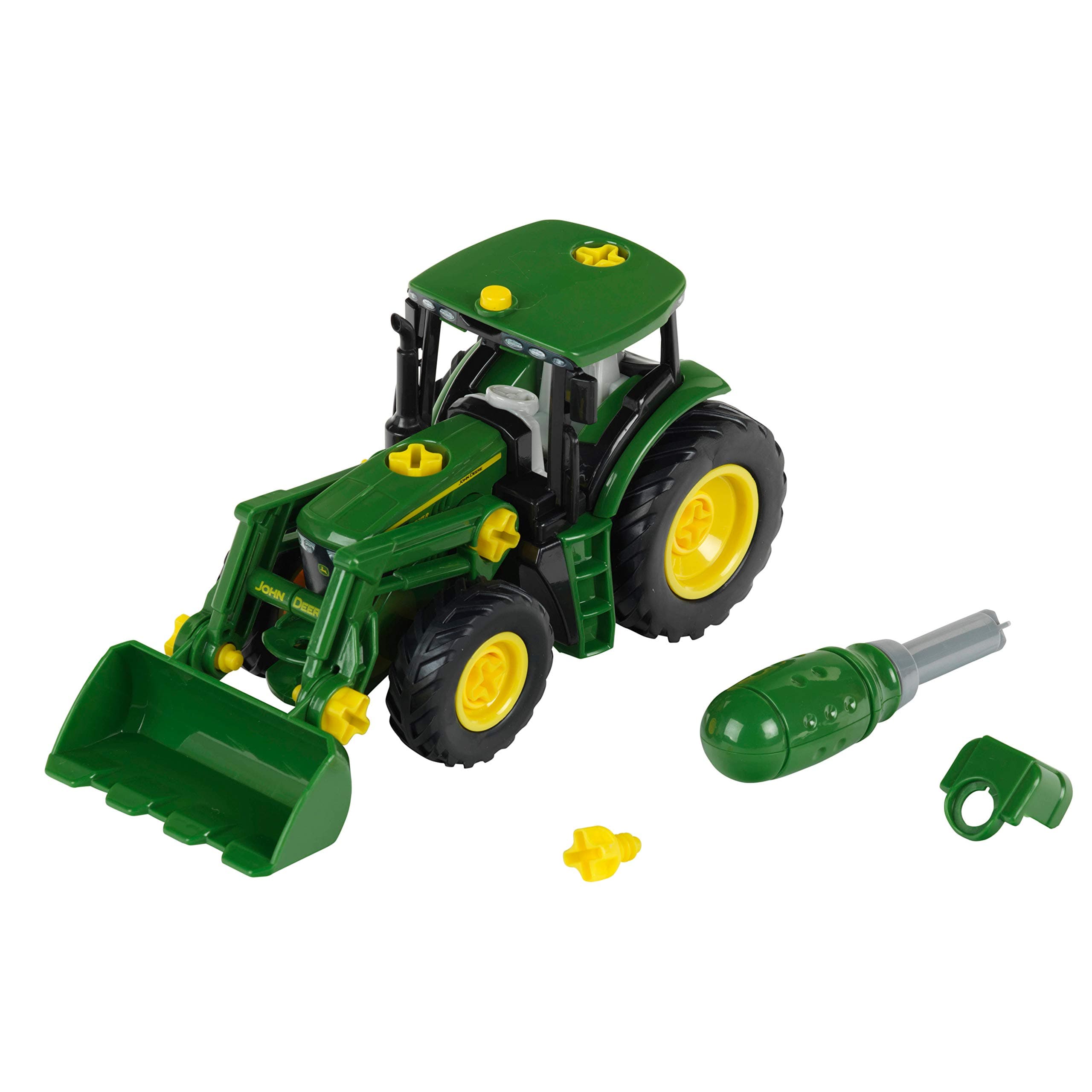 Theo Klein 3903 John Deere Tractor I With front loader and counterweight I Individual parts can be dismantled I Dimensions: 24.5 cm x 9.5 cm x 12 cm I Toy for children aged 3 years and up