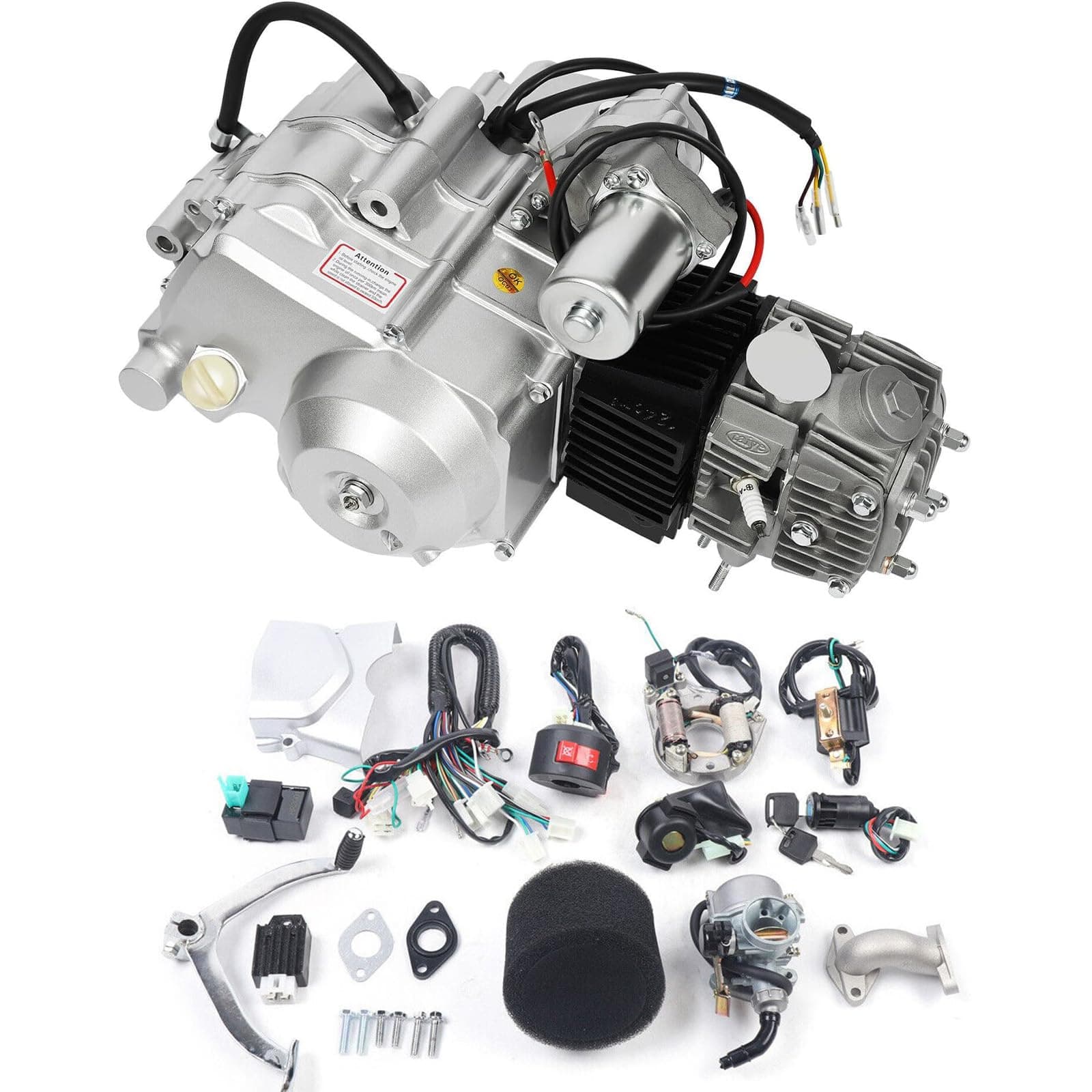 125CC Engine Motor, 4-Stroke Semi Auto Engine for Go Kart ATV Quad Bike Buggy CDI/Air Cooling System Single-Cylinder with Reverse and 3 Forward Electrical Start