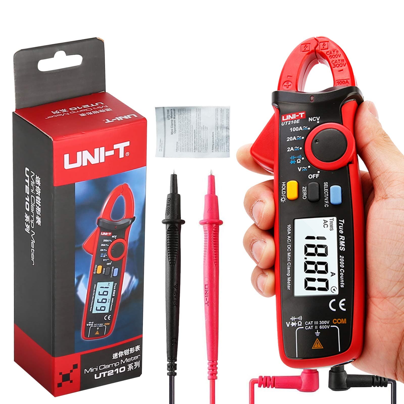 UT210E Mini Digital Clamp Meter 100A AC DC Current Voltage True RMS Pliers Ammeter Resistance, Capacitance, Diode Tester Multimeter