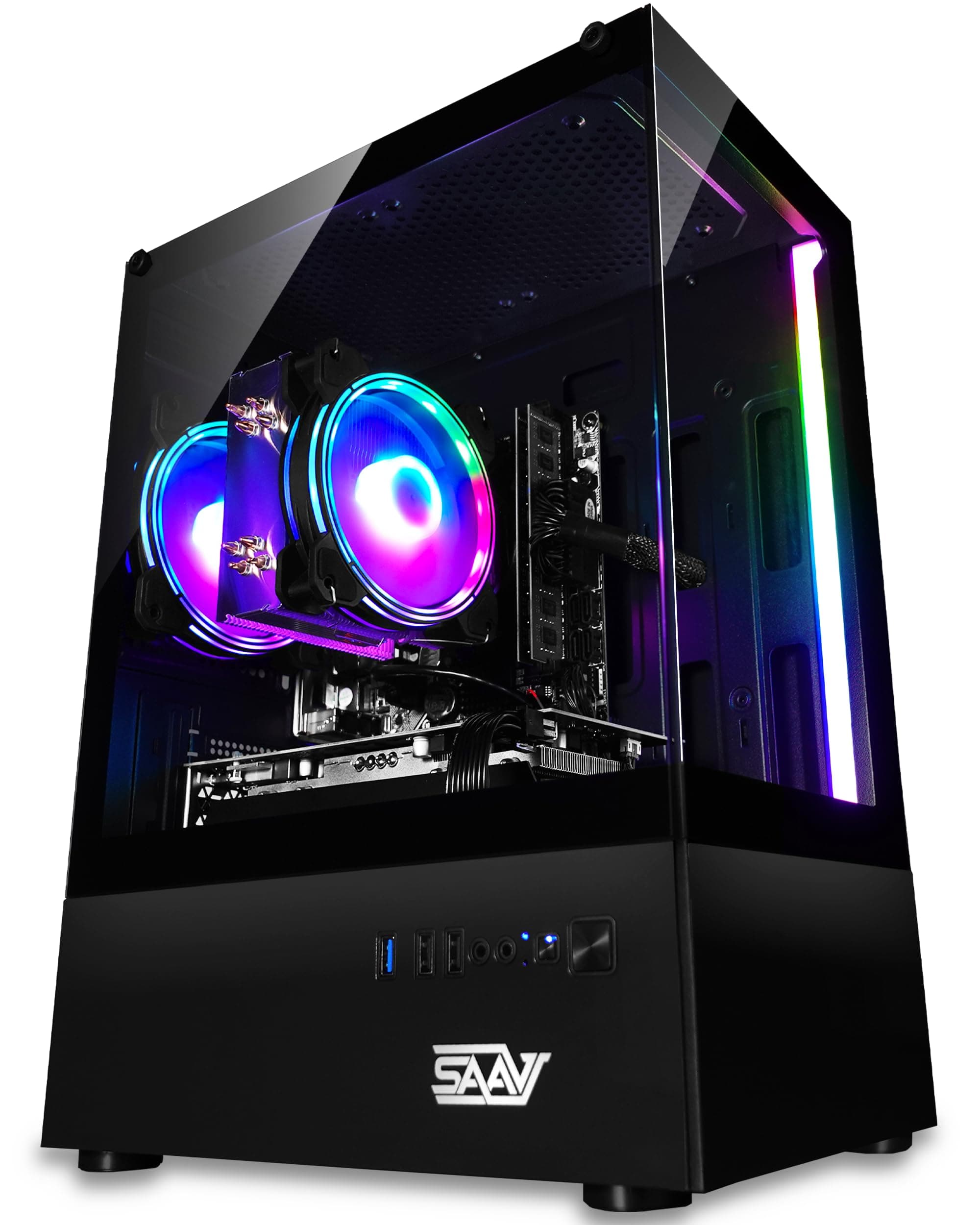SAAV X2 Prebuilt Gaming PC Desktop - Intel Core i5 3.4GHz, 16GB RAM, AMD RX580 8GB GDDR5, 512GB NVME M.2, WiFi 5, Bluetooth, Win 10, RGB Mouse Keyboard - Gaming Computer Tower - for Gamer, Streaming