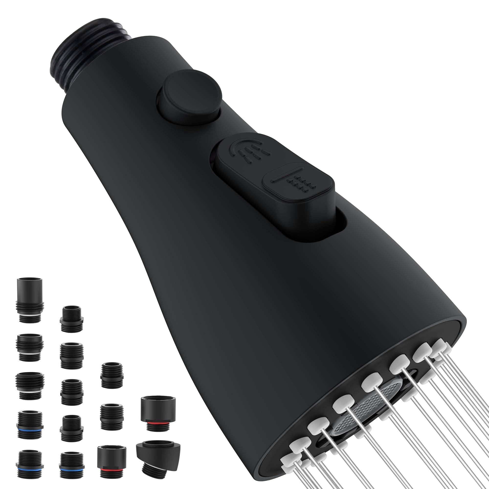 Kitchen Faucet Head Replacement with 15 Adapters - 3 Functions Pull Down Spray Head for Kitchen Faucet, Pull Out Faucet Sprayer Head Nozzle, Kitchen Sink Faucet Sprayer Head Replacement, Matte Black