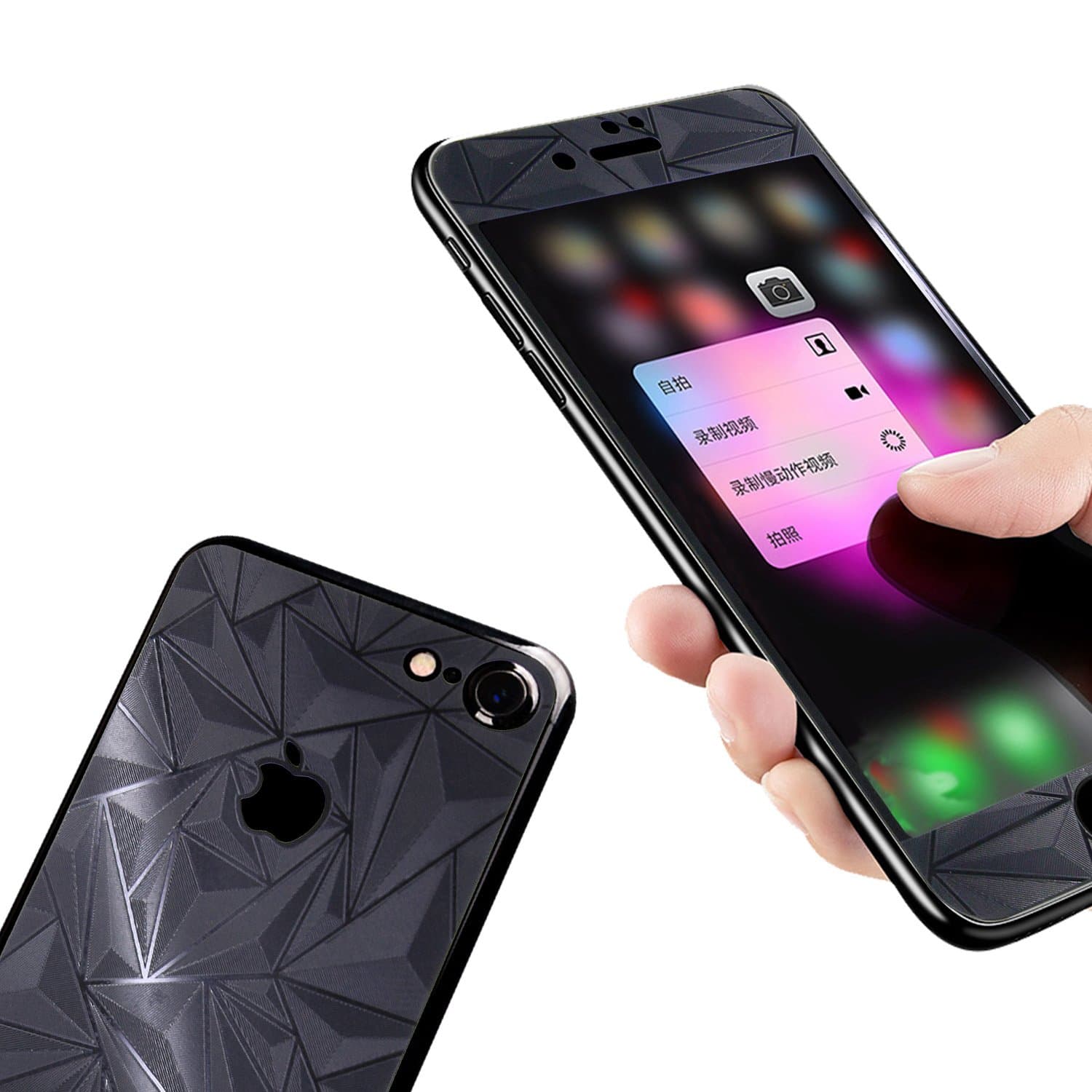 Diamond Screen Protector for iPhone 7 3D Diamond Screen Protector,Front & Back Colored Tempered Glass Screen Protector for iPhone 7 Black
