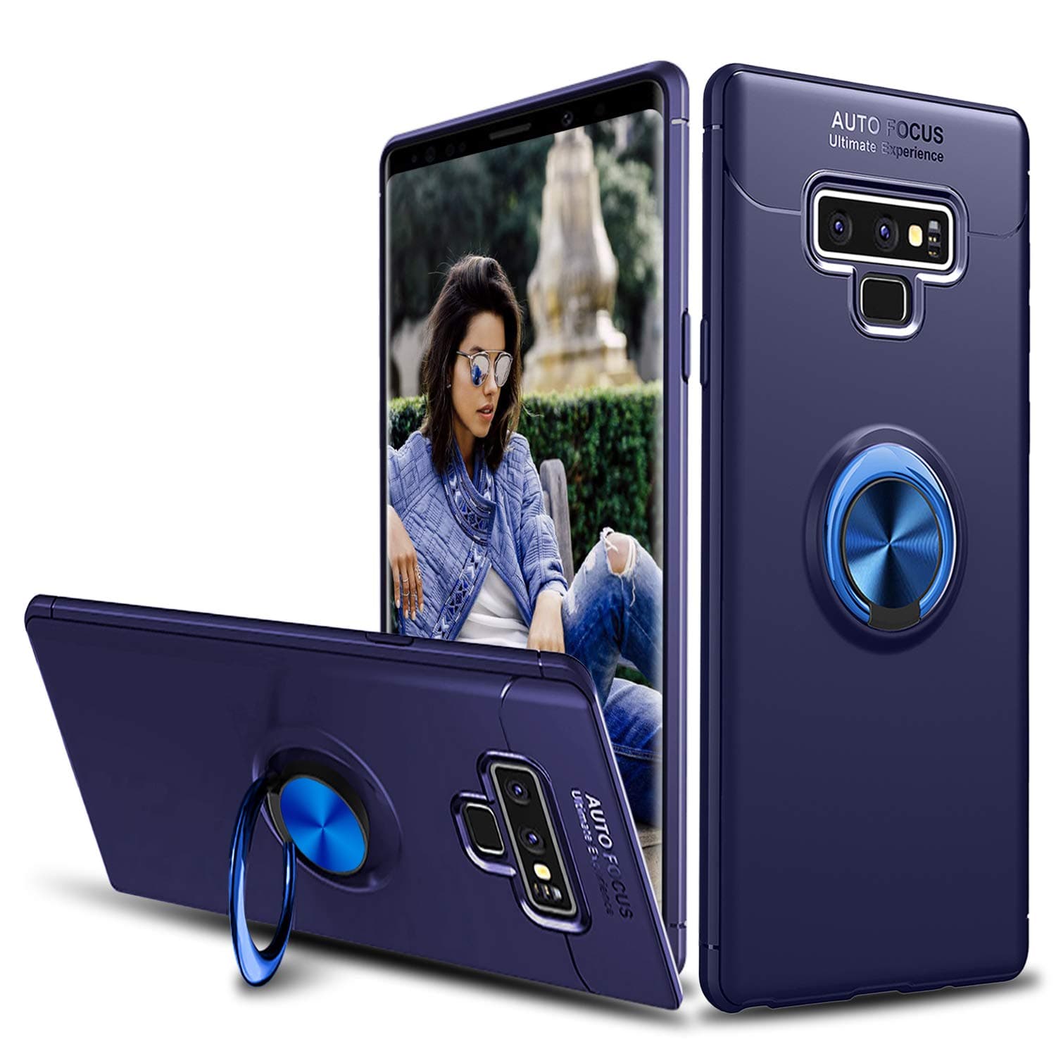 Galaxy Note 9 Case, Ring Series Slim Soft TPU 360 Degree Rotating Ring Kickstand with Magnetic Shockproof Protective Case Cover for Samsung Galaxy Note 9 / SM-N960U (Blue)
