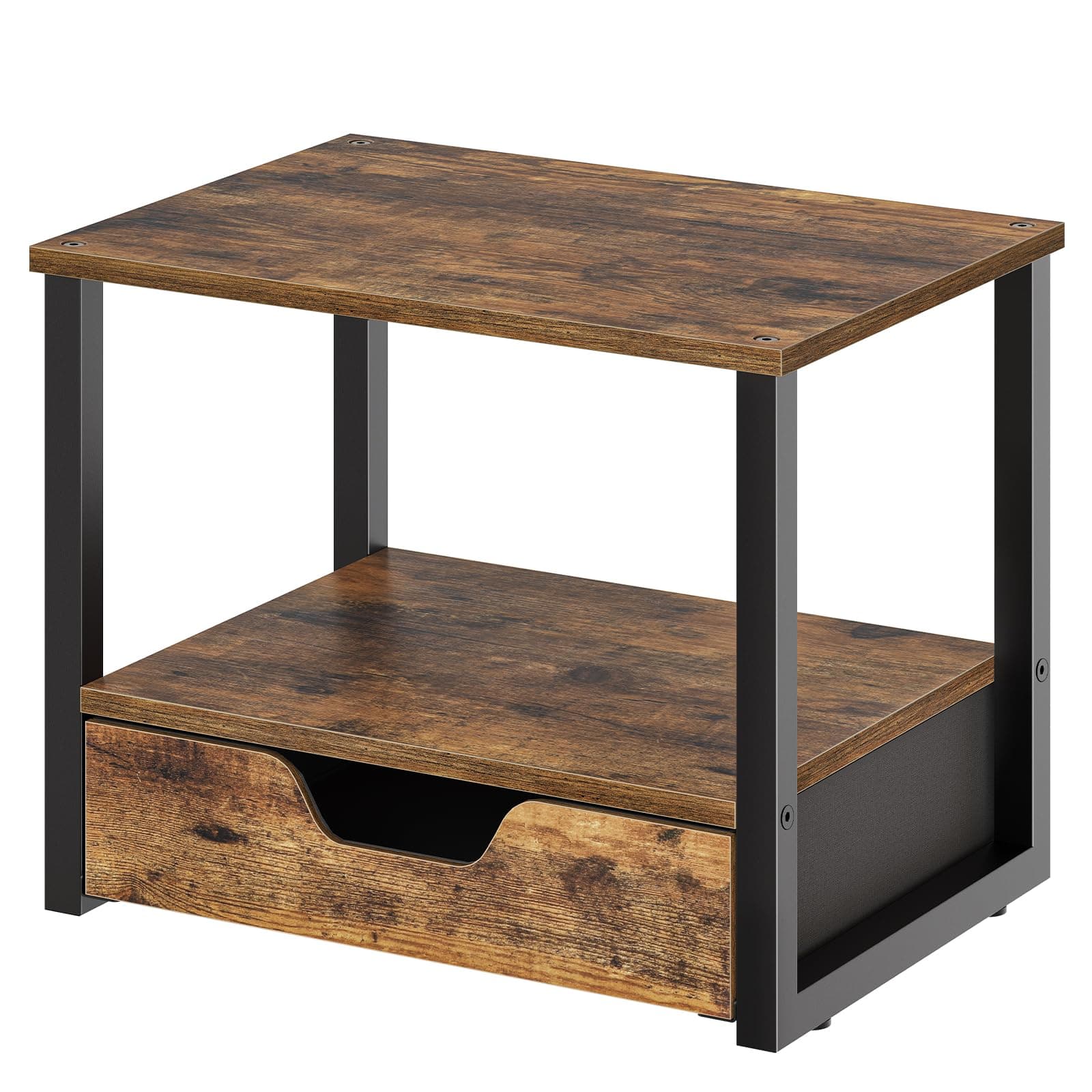 Desktop Printer Stand, 2-Tier Printer Table with Non-Woven Drawer, Multi-Purpose Desk Organizer for Home Office, Under Desk Open Organizer Shelf, Rustic Brown PS01BR