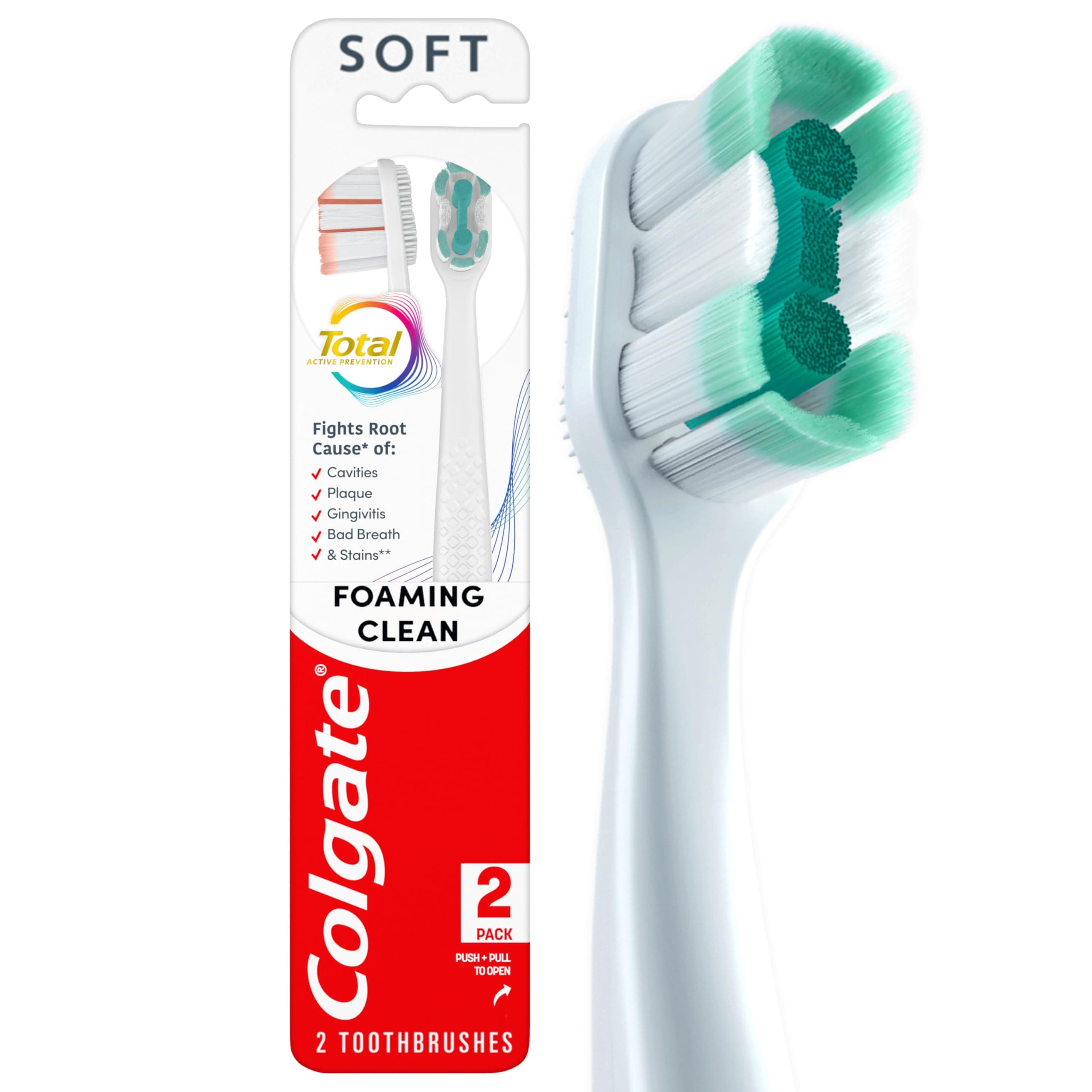 Total Active Prevention Foaming Clean Soft Toothbrush (2 Pack)