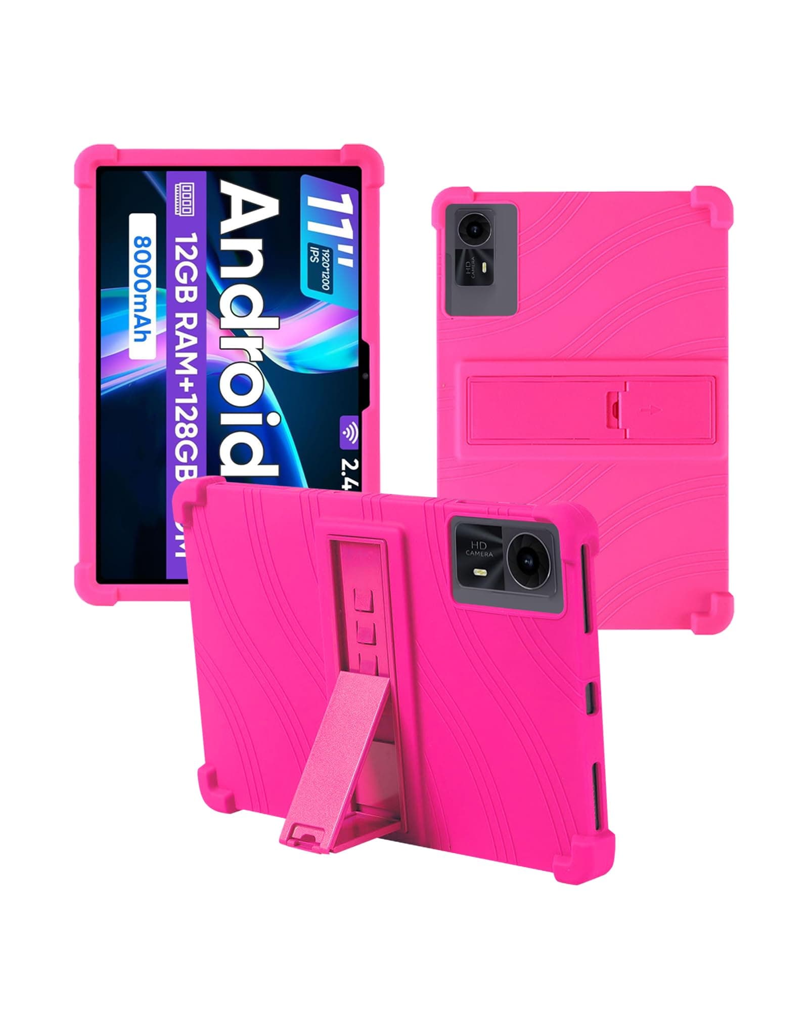 Case for DOOGEE U11 Pro Android 15 Tablet 11inch，WUNIAK Shock Proof Lightweight Stand Rubber Shell Protective Cover,Kids Friendly Soft Silicone Adjustable Stand Cover,Rose Red.