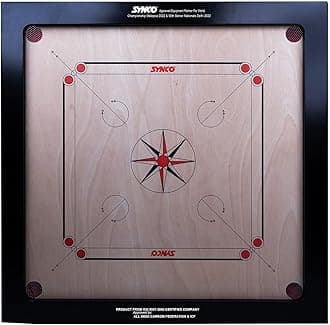 Synco Chakri Carrom Board 36 inch | Pro Trainer Board for Amateurs | Large Full Size | 4mm Surface Thickness | Premiuim Vachellia Wood | Includes Coins, Strikers and Boric Powder