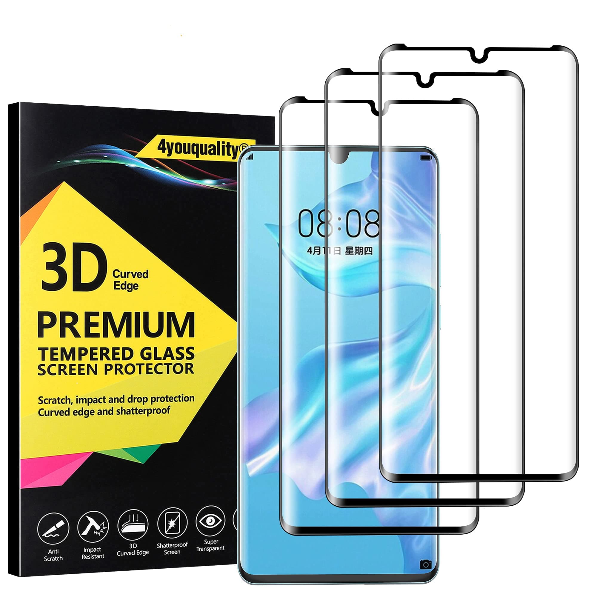 [3-Pack[Full Coverage] Screen Protector for Huawei P30 Pro, Tempered Glass Film [Full-Coverage][LifetimeSupport][Anti-Scratch][Anti-Shatter]