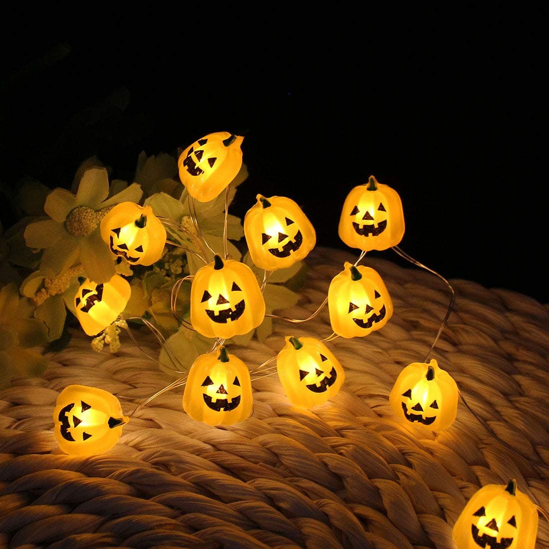 Onemore Halloween Pumpkin String Lights, 10FT 30 LEDs 3D Jack Fairy Lights for Halloween Thanksgiving Fall Home Indoor Decor