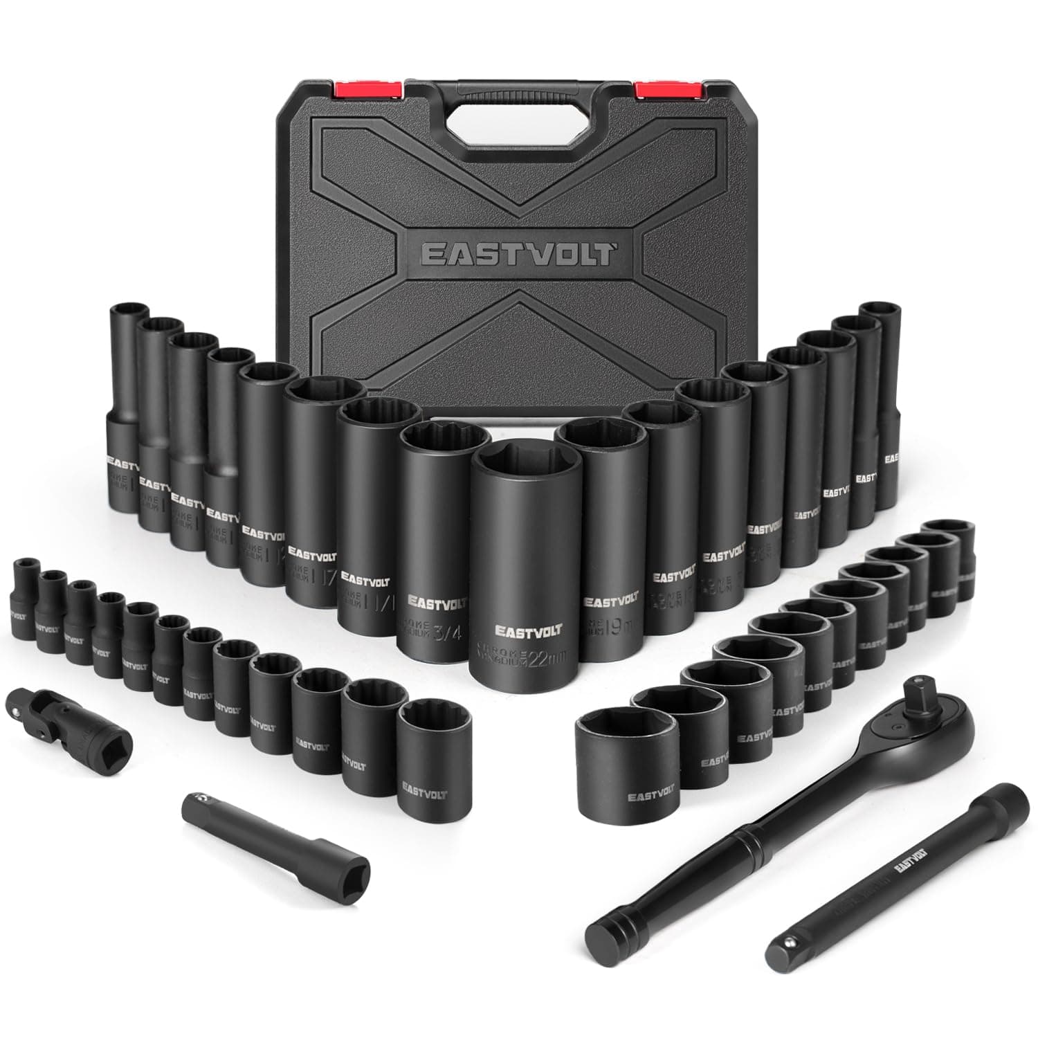 Mechanic Tool Kits, Drive Socket Set, 46 Pieces, with 72 Teeth Reversible Ratchet, Metric/SAE (ASK06), One Size