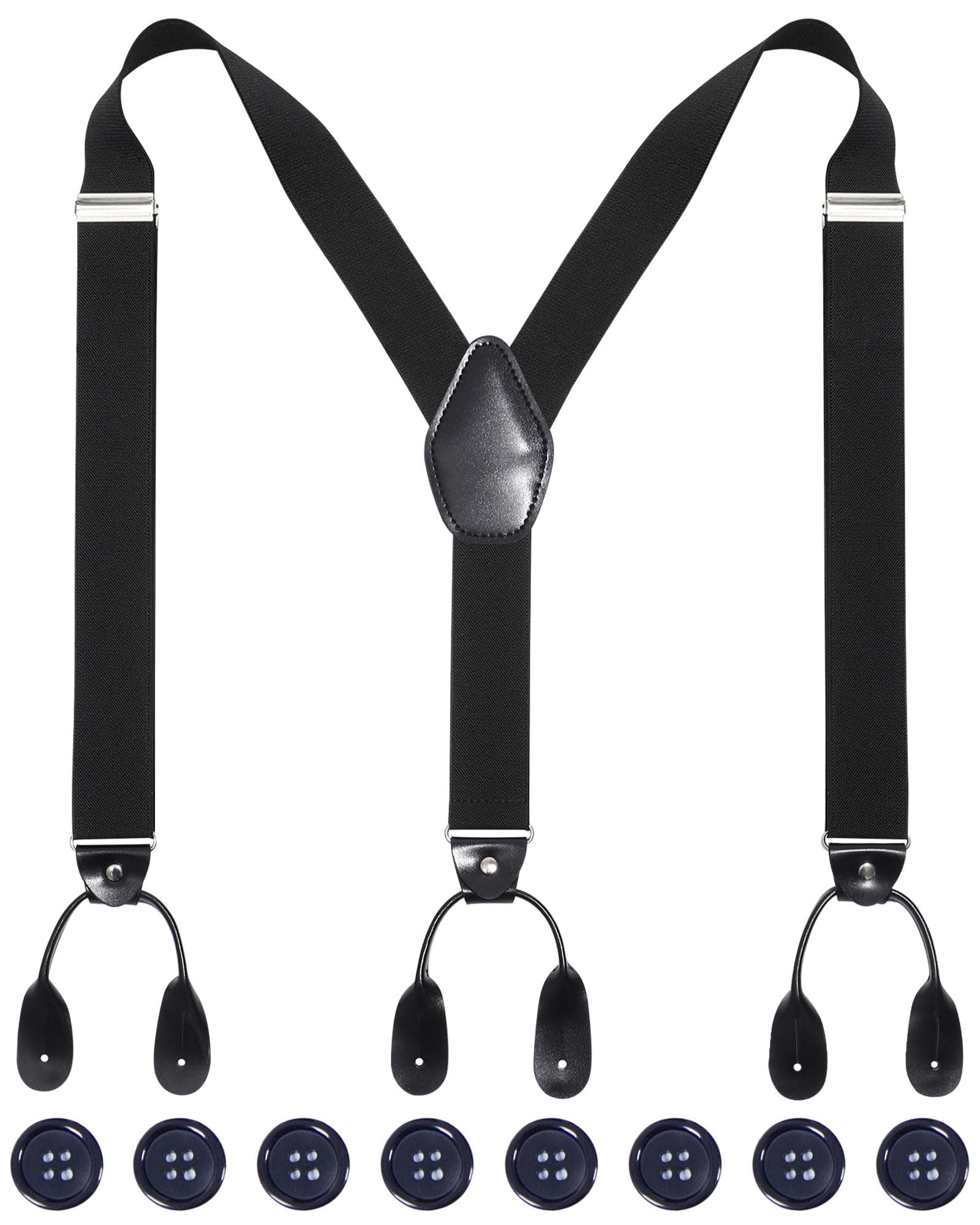 Men Button Suspenders Adjustable, Heavy Duty Y-Back Elastic Tuxedo Elastic Mens Suspenders with Leather Buttons End