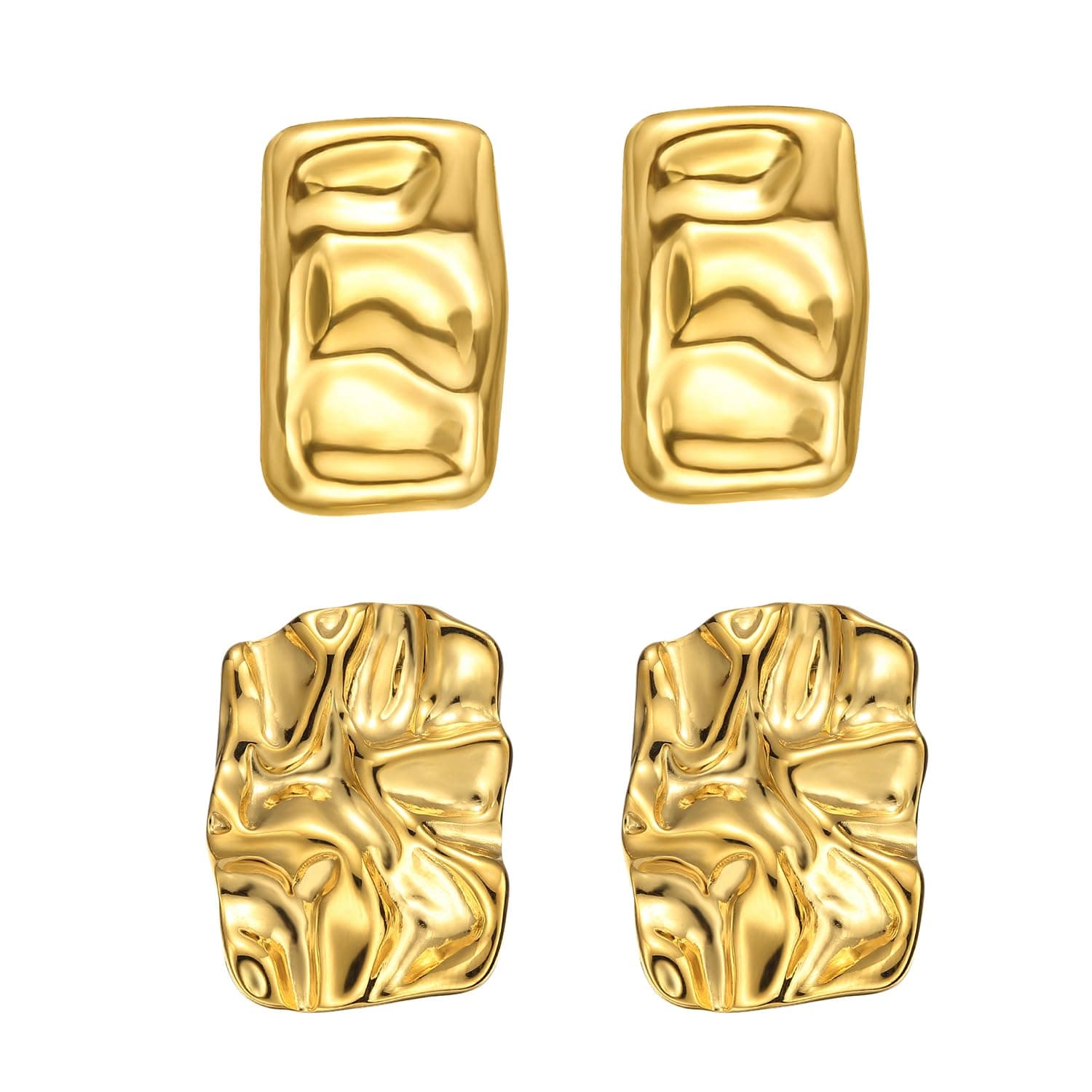 Geometric Rectangle Gold Plated Stud Earrings Irregular Hammered Chunky Statement Square Earrings for Women Trendy