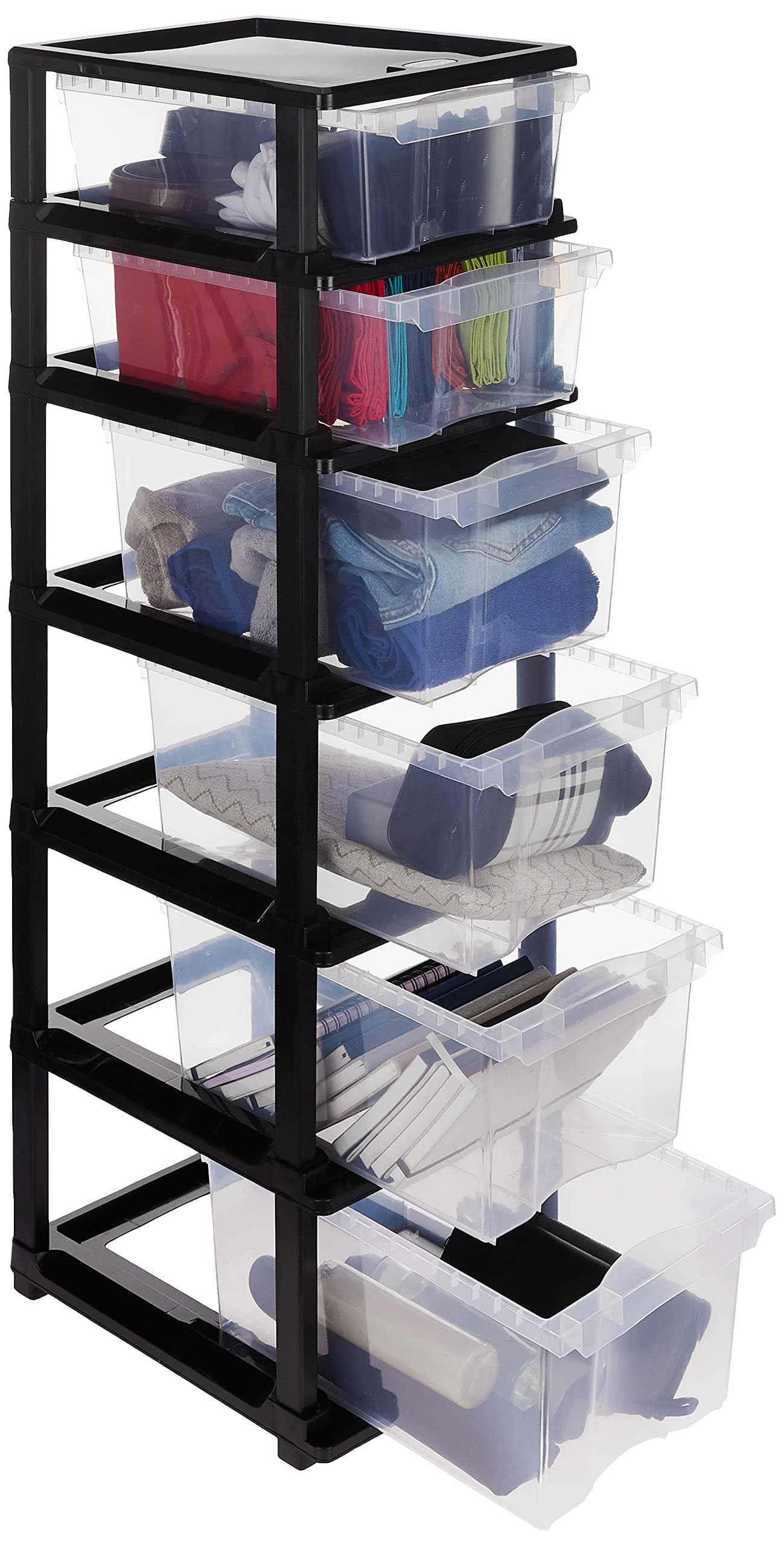 Amazon Brand - Solimo Plastic Multipurpose Modular Drawer, 6 Racks, Multi-size, Transparent