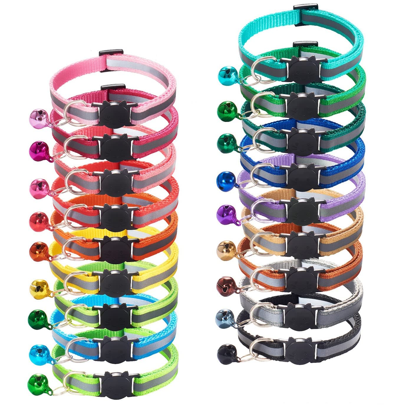 18Pcs Reflective Cat ID Collars with Bell Adjustable 19-32cm, Soft Nylon Adjustable Breakaway Identification Collars for Puppy Kittens