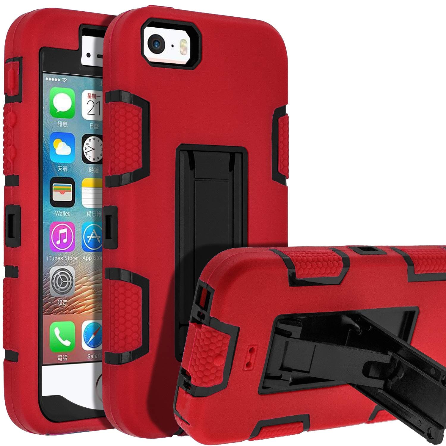 5s iPhone Case,iPhone SE Case,iPhone 5 Case,SENON Slim-fit Shockproof Anti-Scratch Anti-Fingerprint Kickstand Protective Case Cover for Apple iPhone SE/5S/5, Red