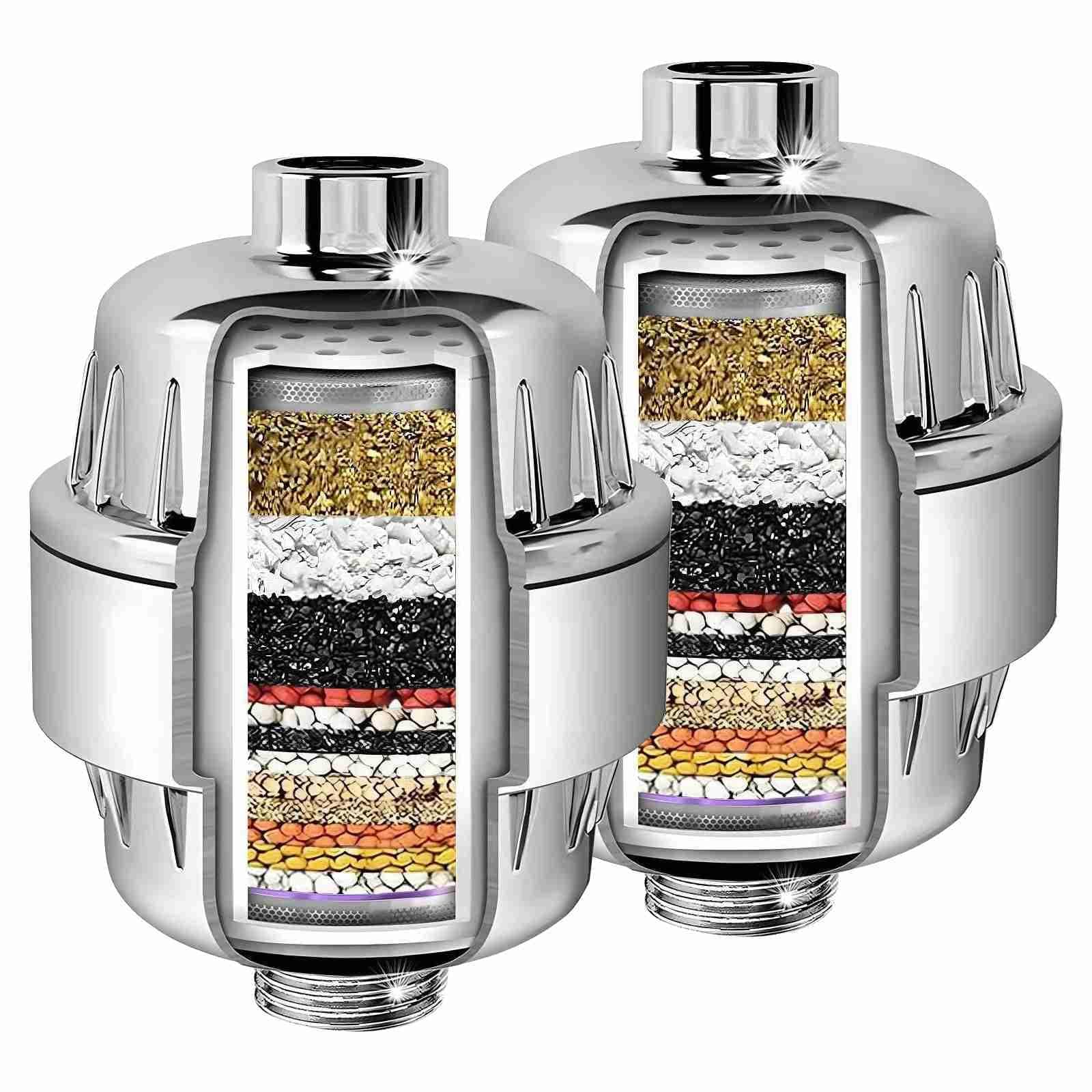 2-Pack Shower Head Filter for Hard Water to Remove Chlorine Fluoride, Vitamin C Water Softener to Improve Hair,Skin and Nail Condition,Chrome