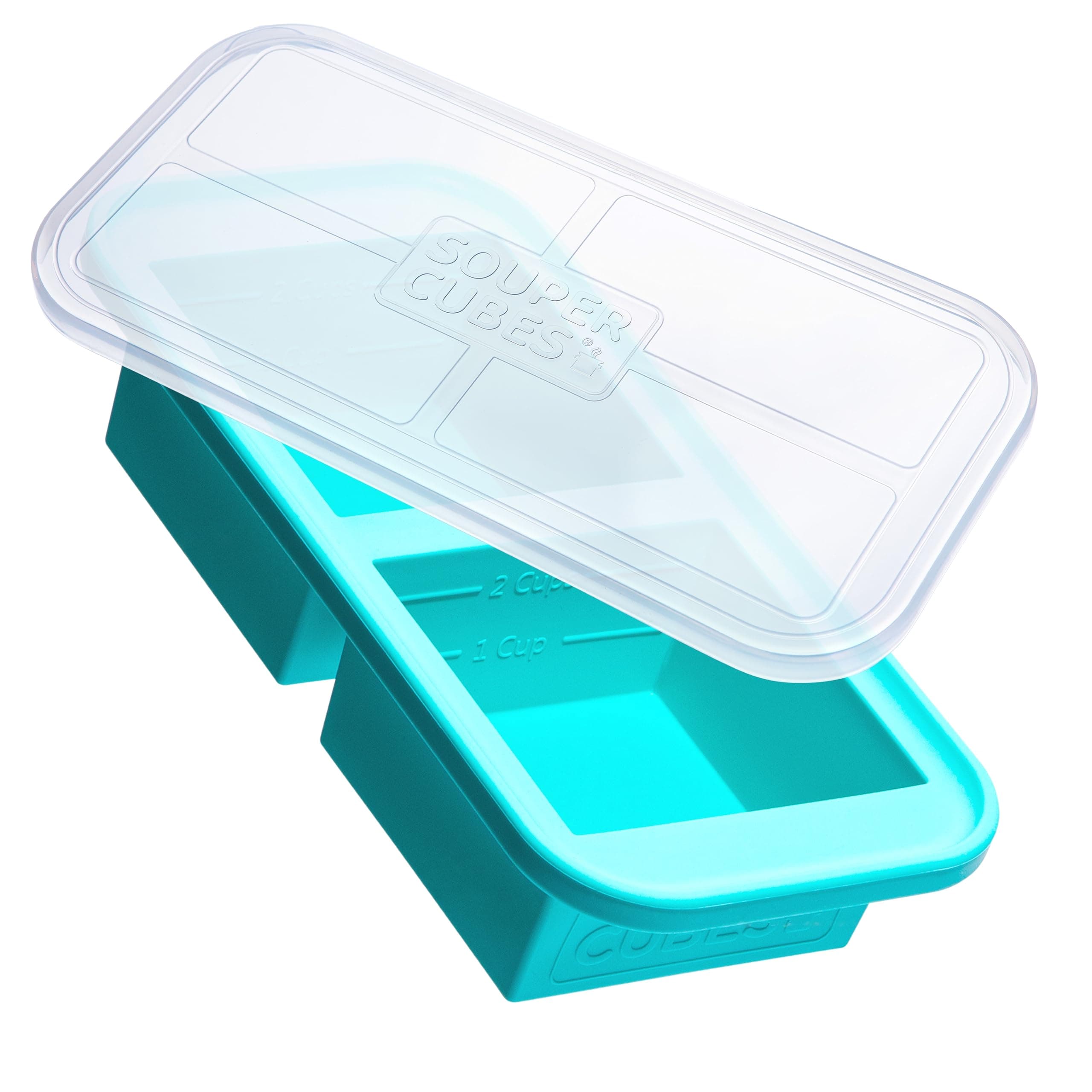 Souper Cubes Large 2 Cup (500 mL) Silicone Freezer Tray with Lids, Perfect for Soup, Stews, Sauces, Batch Cooking and More, Oven-Safe Silicone Freezer Moulds - Aqua - 1-Pack